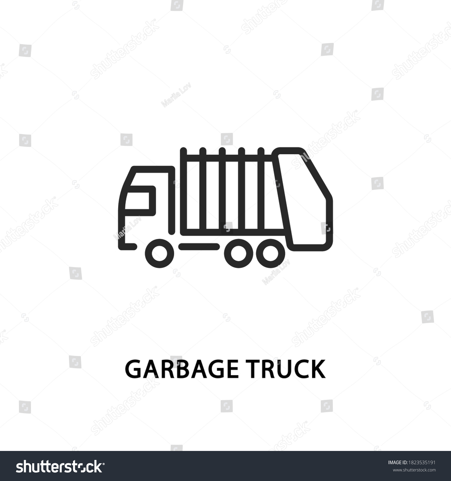 SVG of Garbage truck flat line icon. Vector illustration lorry. Recycling and sorting of waste. svg