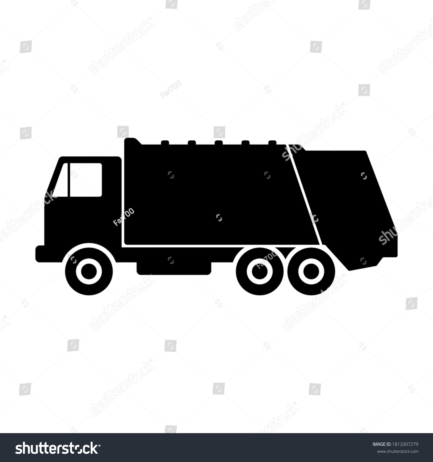 SVG of Garbage truck icon. Side view. Black silhouette. Vector flat graphic illustration. The isolated object on a white background. Isolate. svg