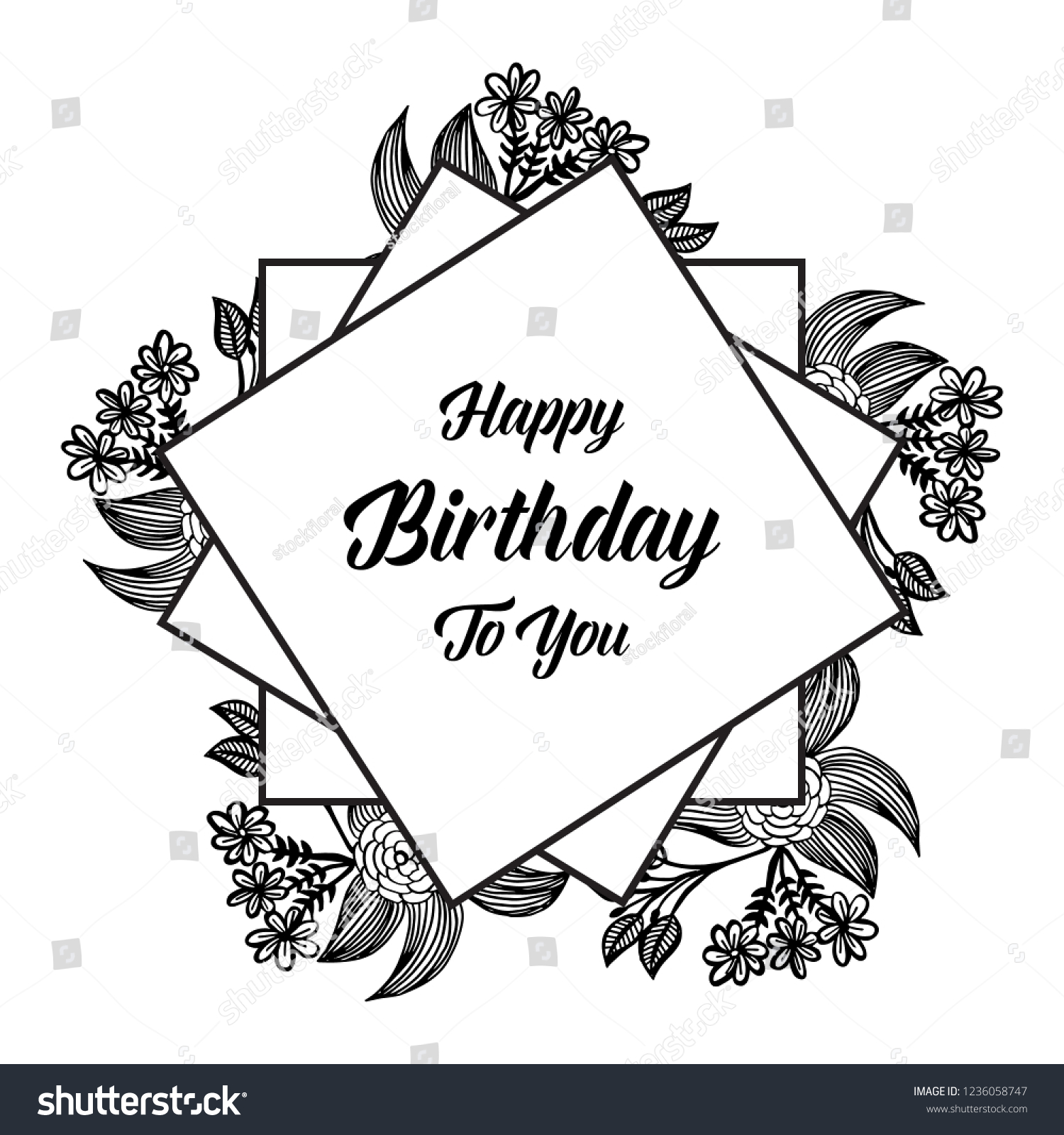 Garden Floral Happy Birthday Card Vector Stock Vector Royalty Free 1236058747 Shutterstock 0712