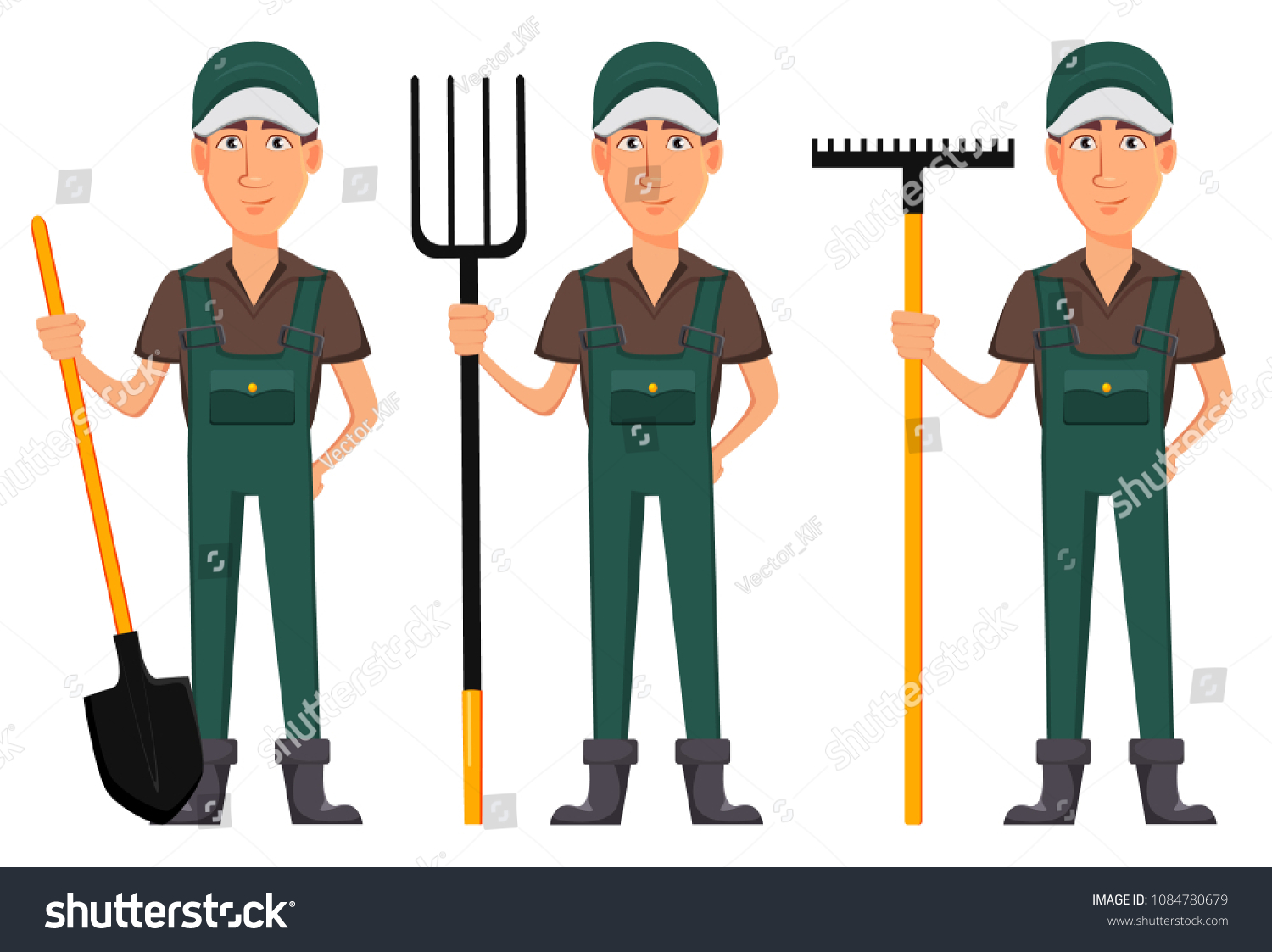 Gardener Man Cartoon Character Uniform Set Stock Vector (Royalty Free ...