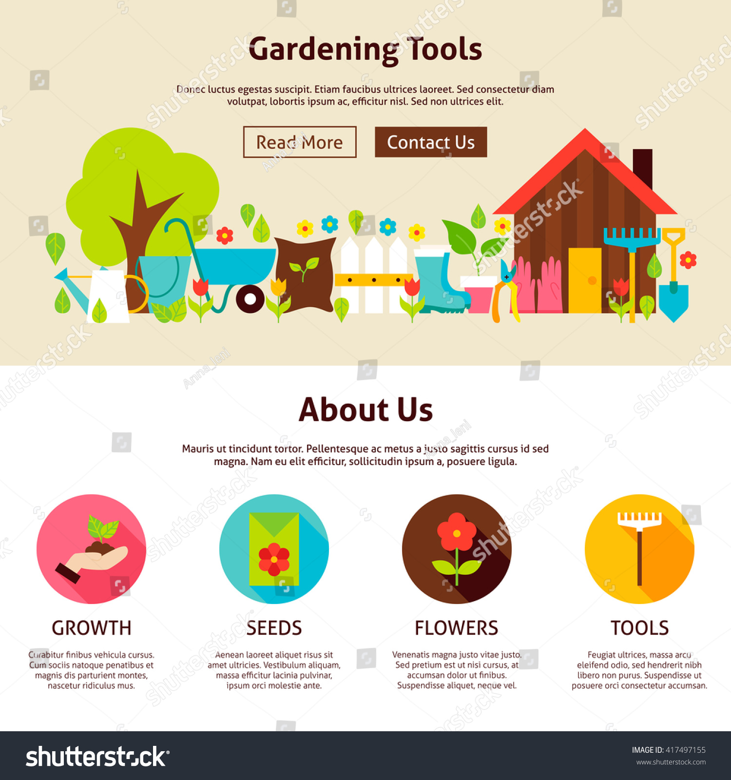 Gardening Tools Flat Web Design Template Stock Vector 417497155