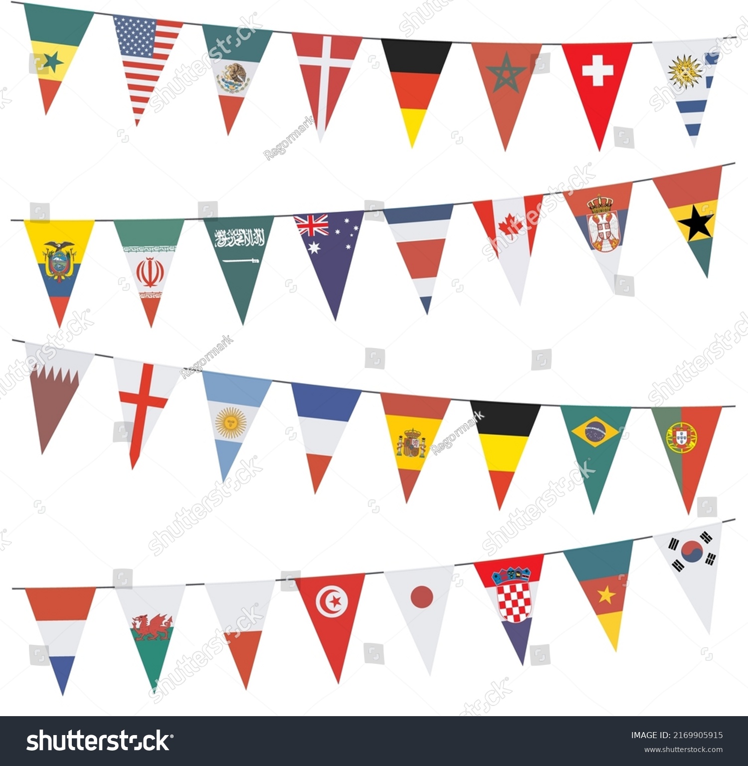 Garlands Pennants Different Countries Isolated On Stock Vector (Royalty ...