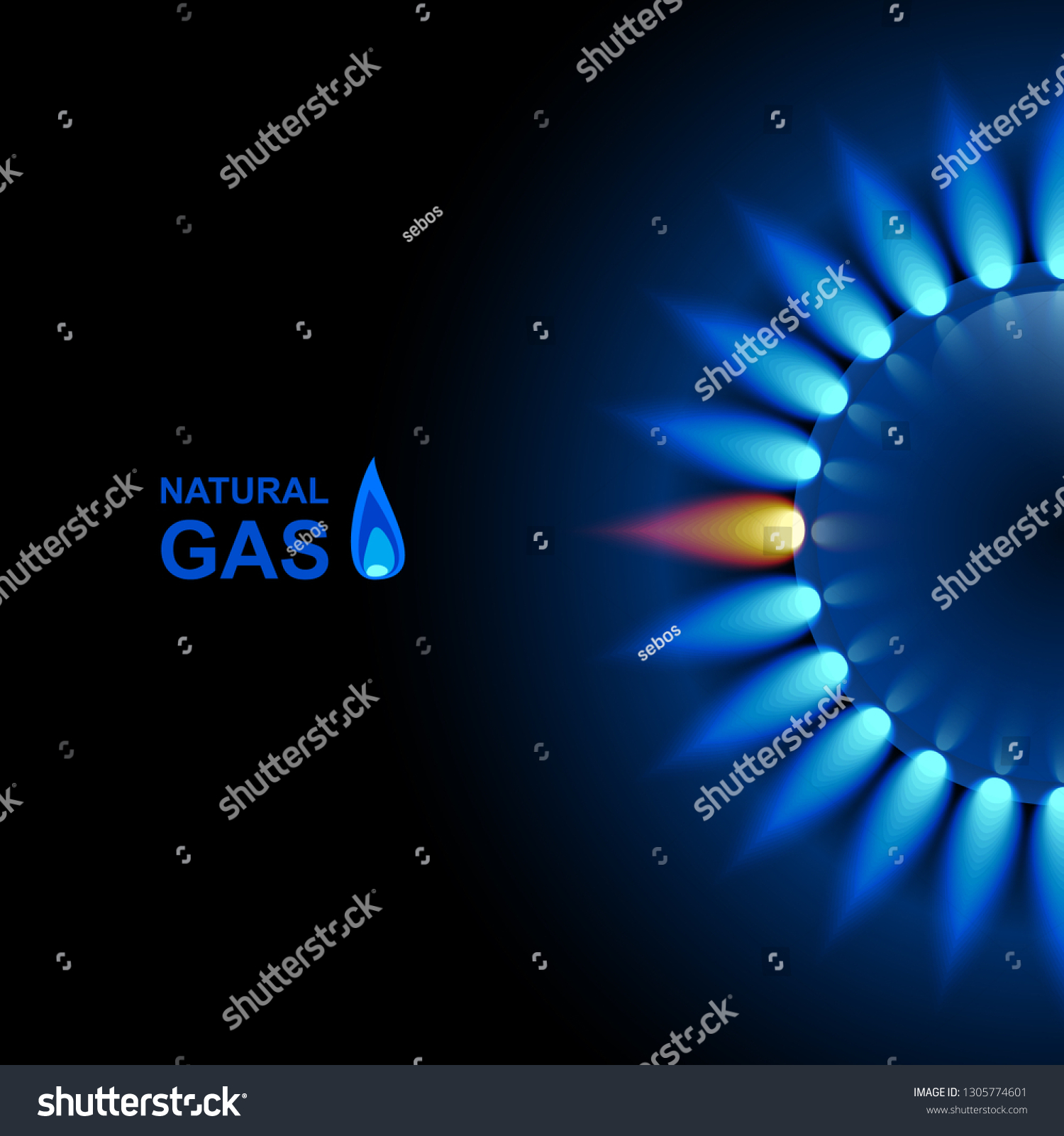 Gas Flame Blue Reflection On Dark Stock Vector (Royalty Free ...