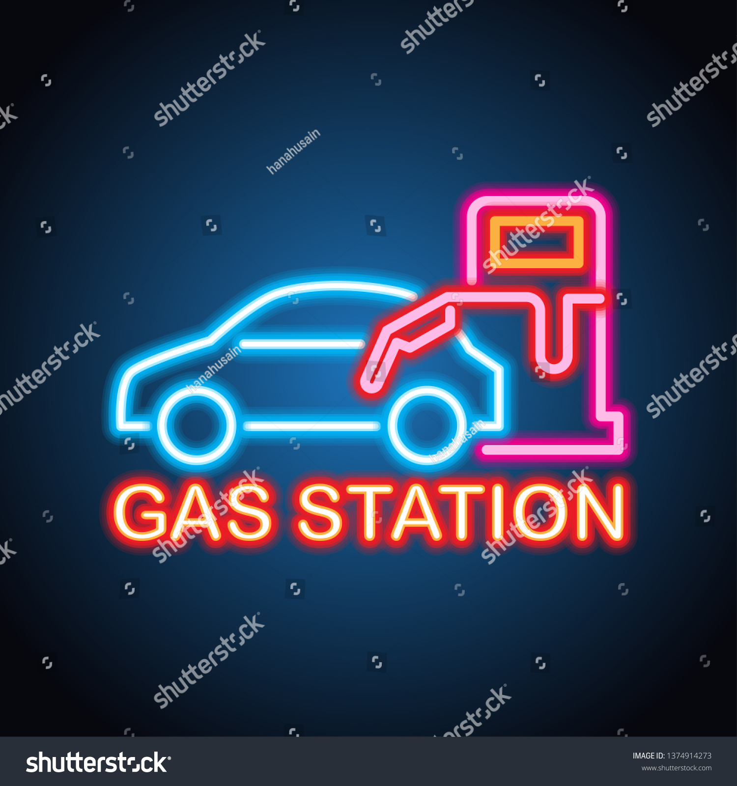 Gas Petrol Station Neon Sign Gas Stock Vector (Royalty Free) 1374914273