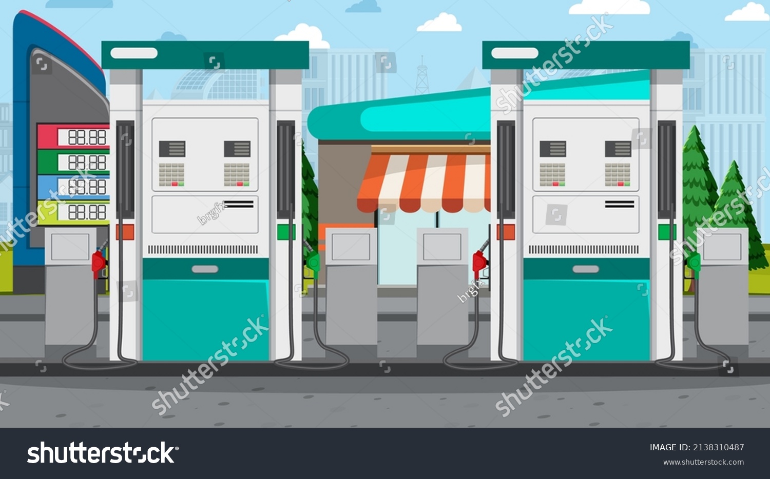 Gas Station Cartoon Scene Illustration Stock Vector Royalty Free Shutterstock