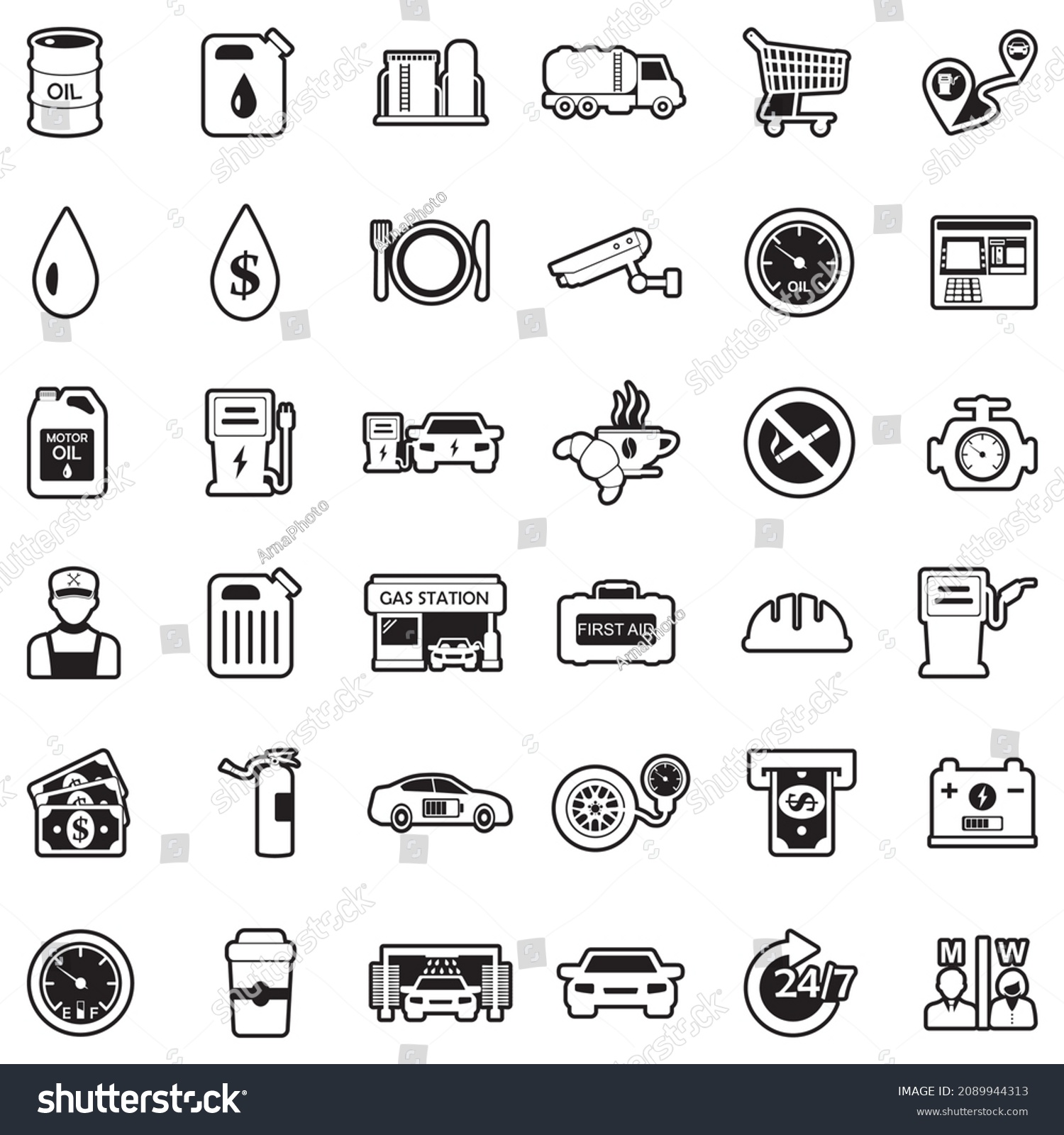 Gas Station Icons Line Fill Design Stock Vector (Royalty Free ...