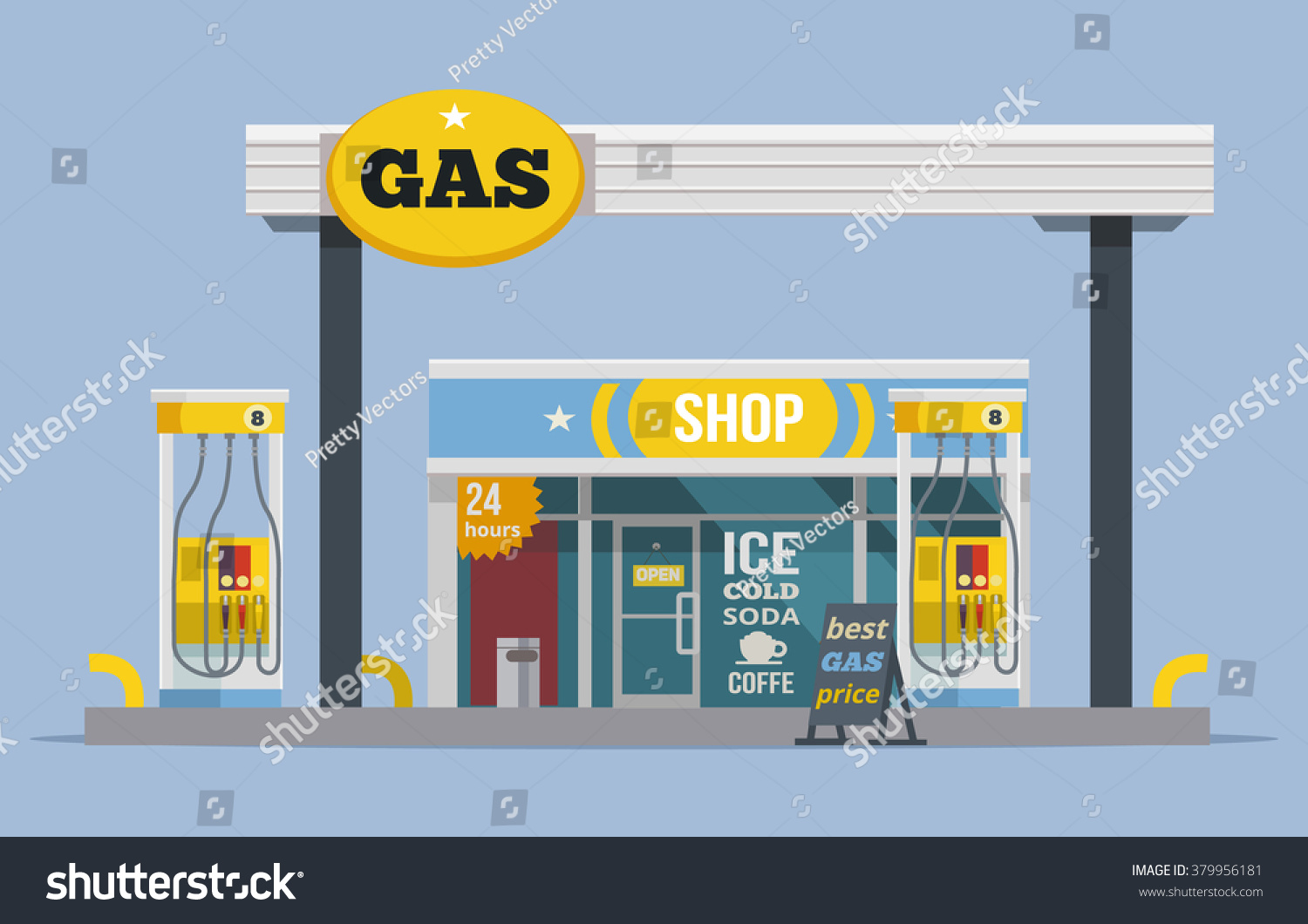 Gas Station Vector Flat Illustration Image vectorielle de stock (libre
