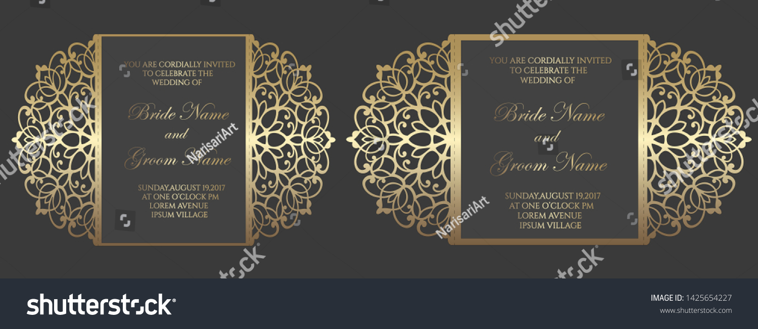 Gate Fold Laser Cut Wedding Invitation Stock Vector Royalty Free