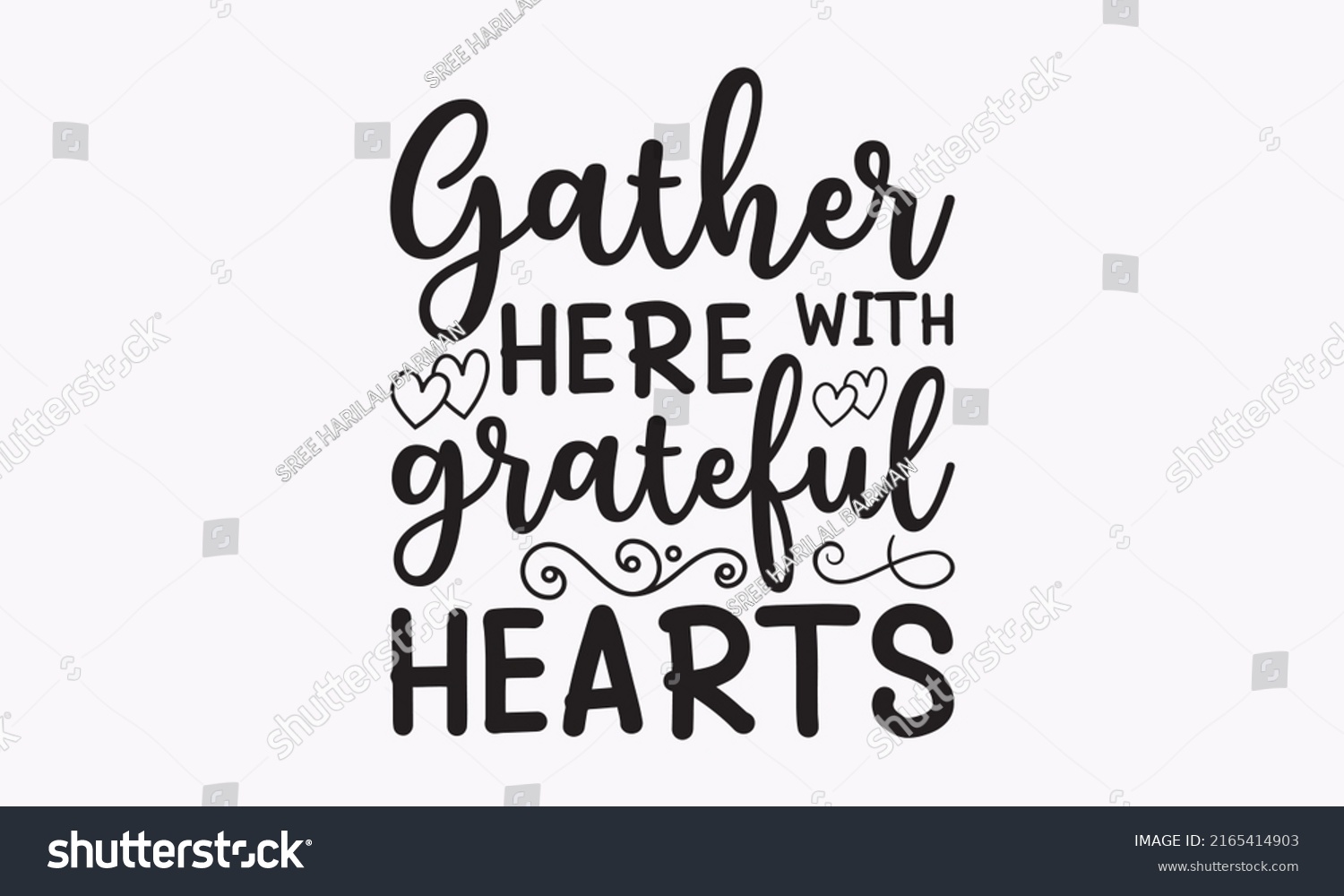 Gather Here Grateful Hearts Handlettering Phrase Stock Vector Royalty