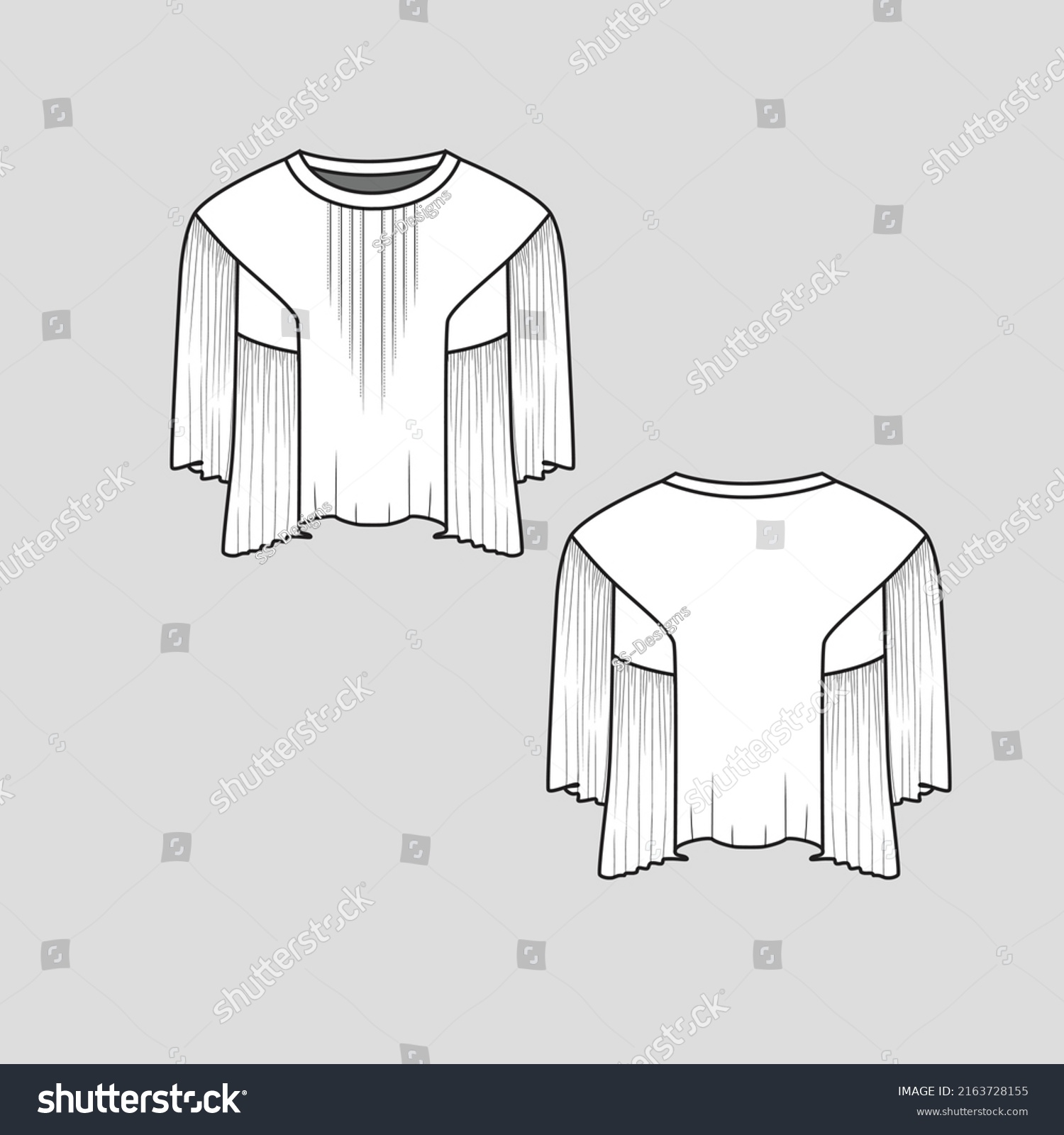 Gathering Shirred Pleats Crop Top Crew Stock Vector (Royalty Free ...