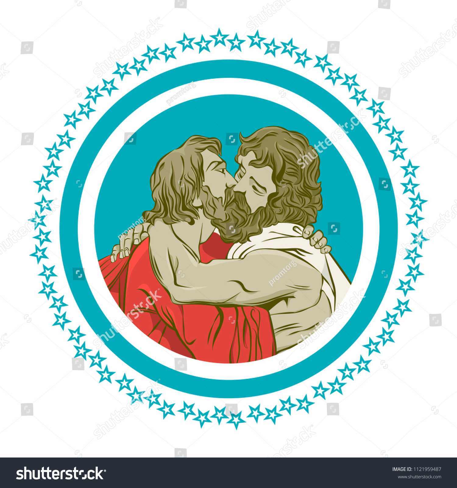 Gay Couple Kissing Vector Color Illustration Vector De Stock Libre De