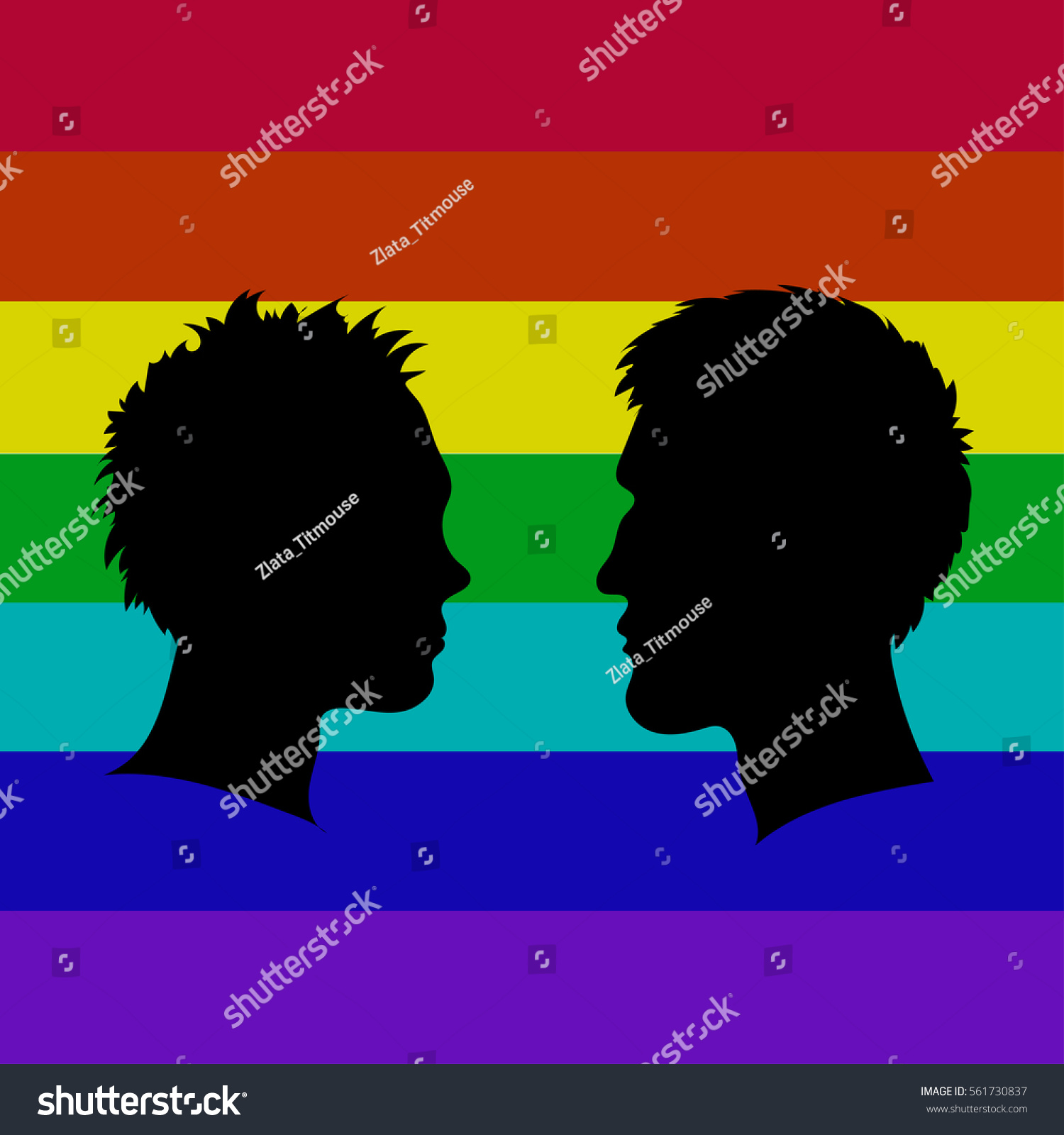 Gay Couple Silhouettes Rainbow Background Male Stock Vector Royalty