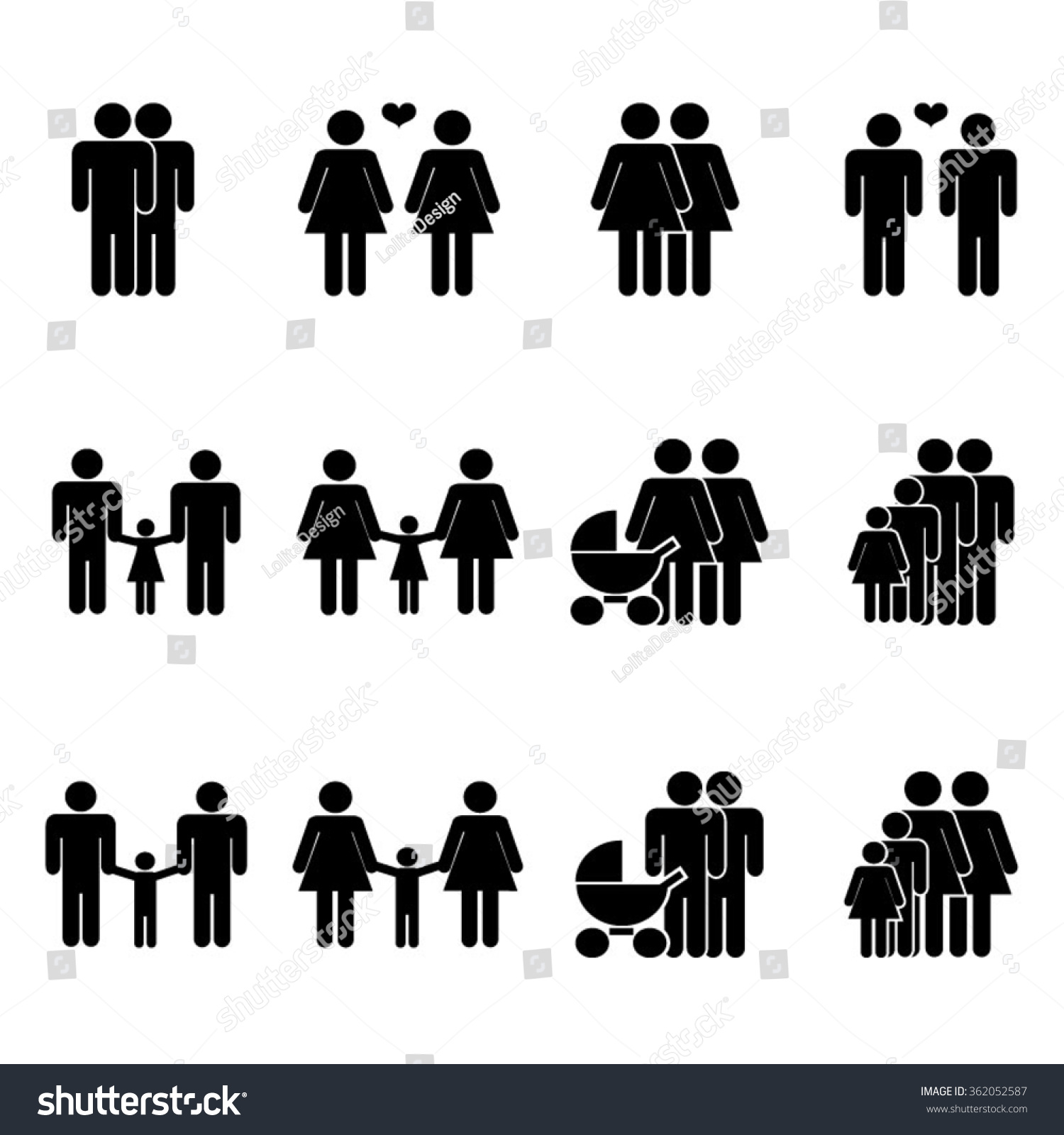 Gay Family Icons Set Stock Vector Illustration 362052587 : Shutterstock