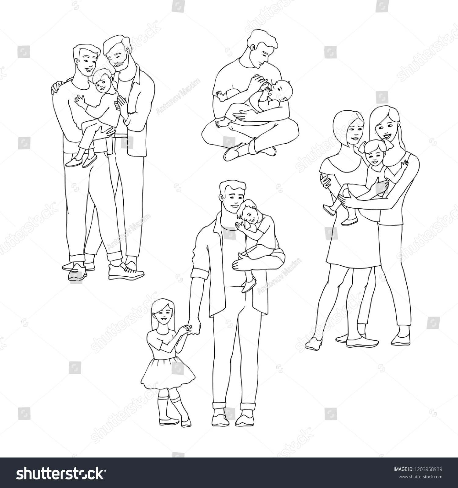 Gay Family Vector Illustration Set Happy Stock Vector (Royalty Free ...