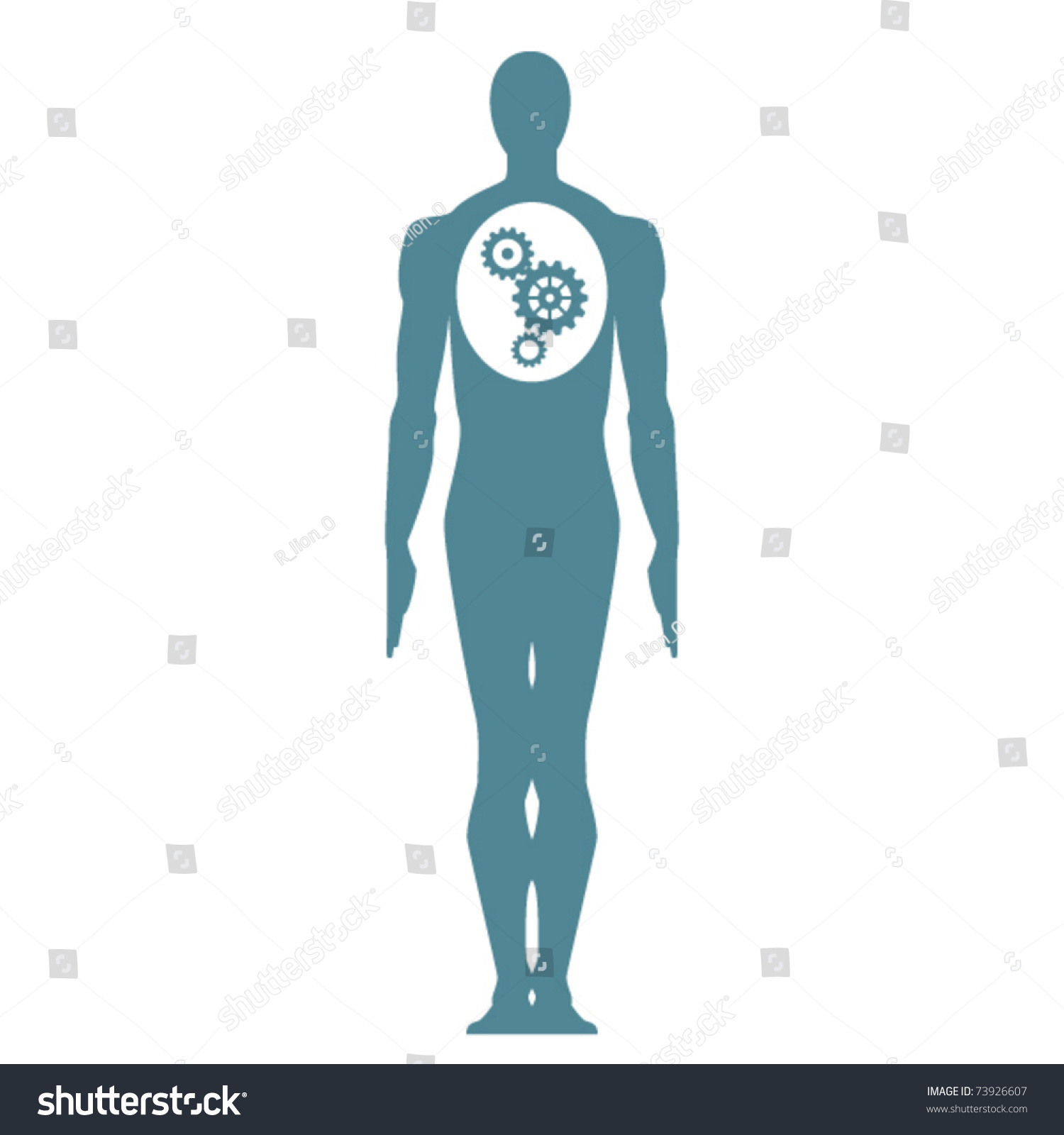human body with gears, teal silhouette clip art preview