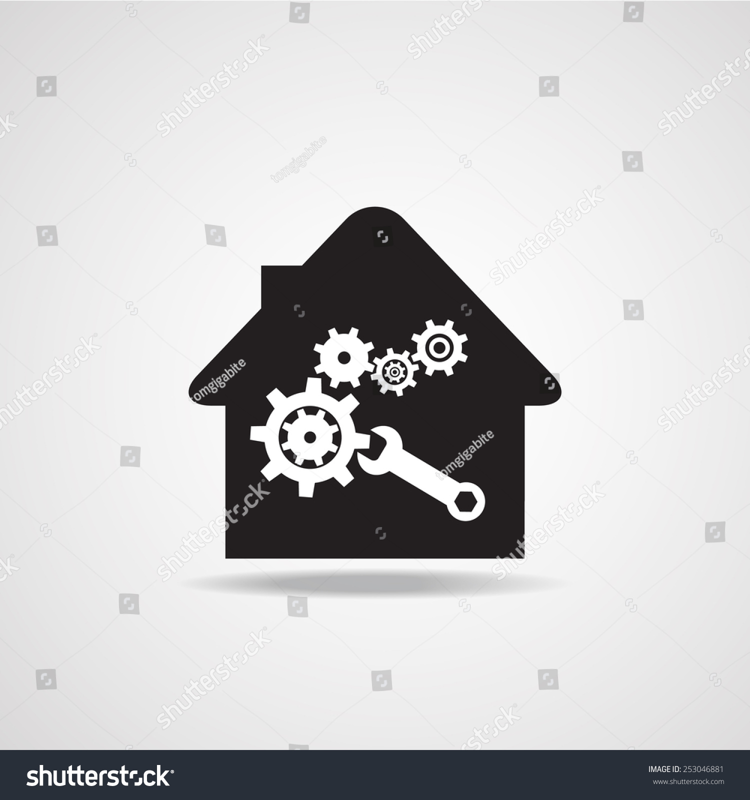 Gears Adjustable Wrench House Icon Home Stock Vektorgrafik Lizenzfrei