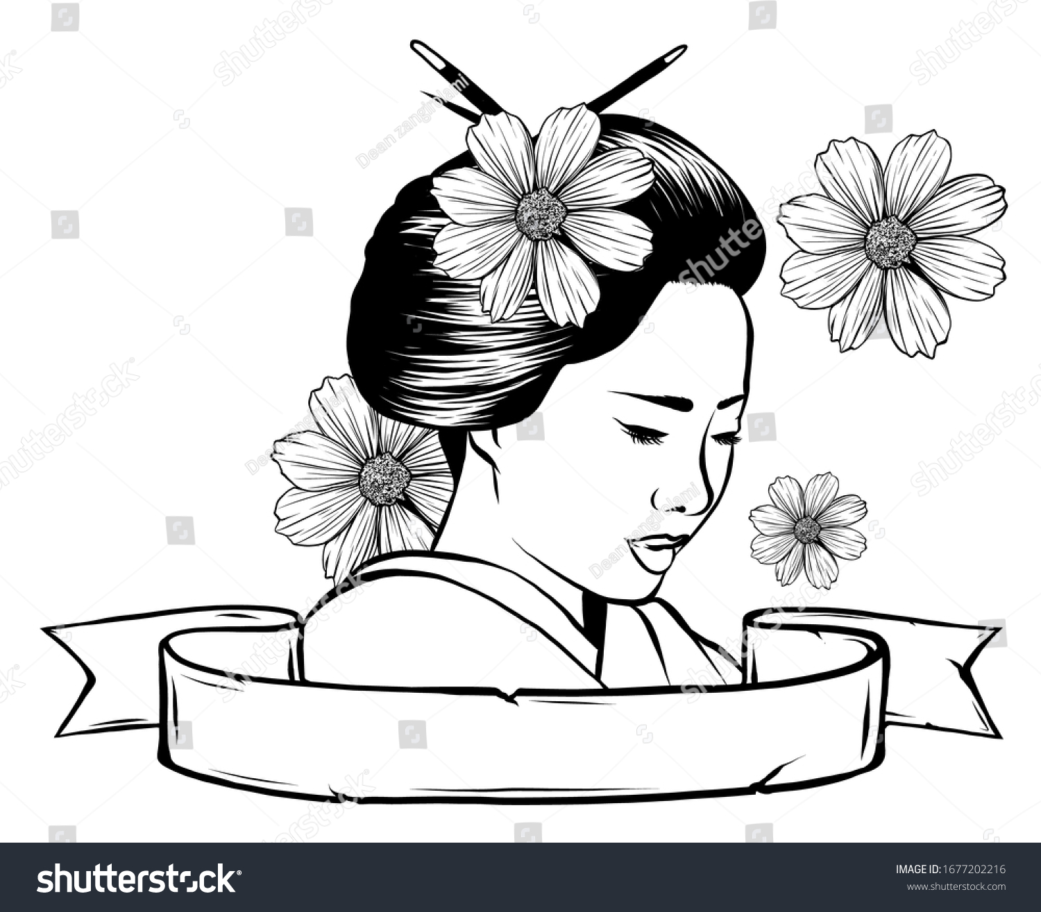 Geisha Color Tattoo Symbol Asia Japan Stock Vector Royalty Free