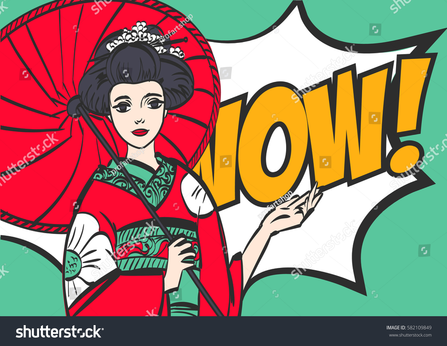 芸者 日本女性 ポップアートスタイル ワオ Eps10 のベクター画像素材 ロイヤリティフリー