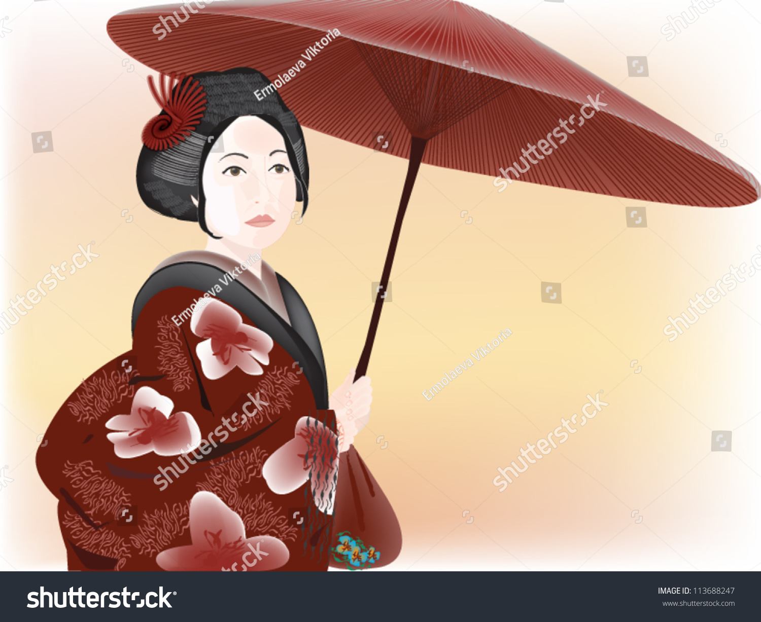 Geisha Umbrella Stock Vector 113688247 - Shutterstock