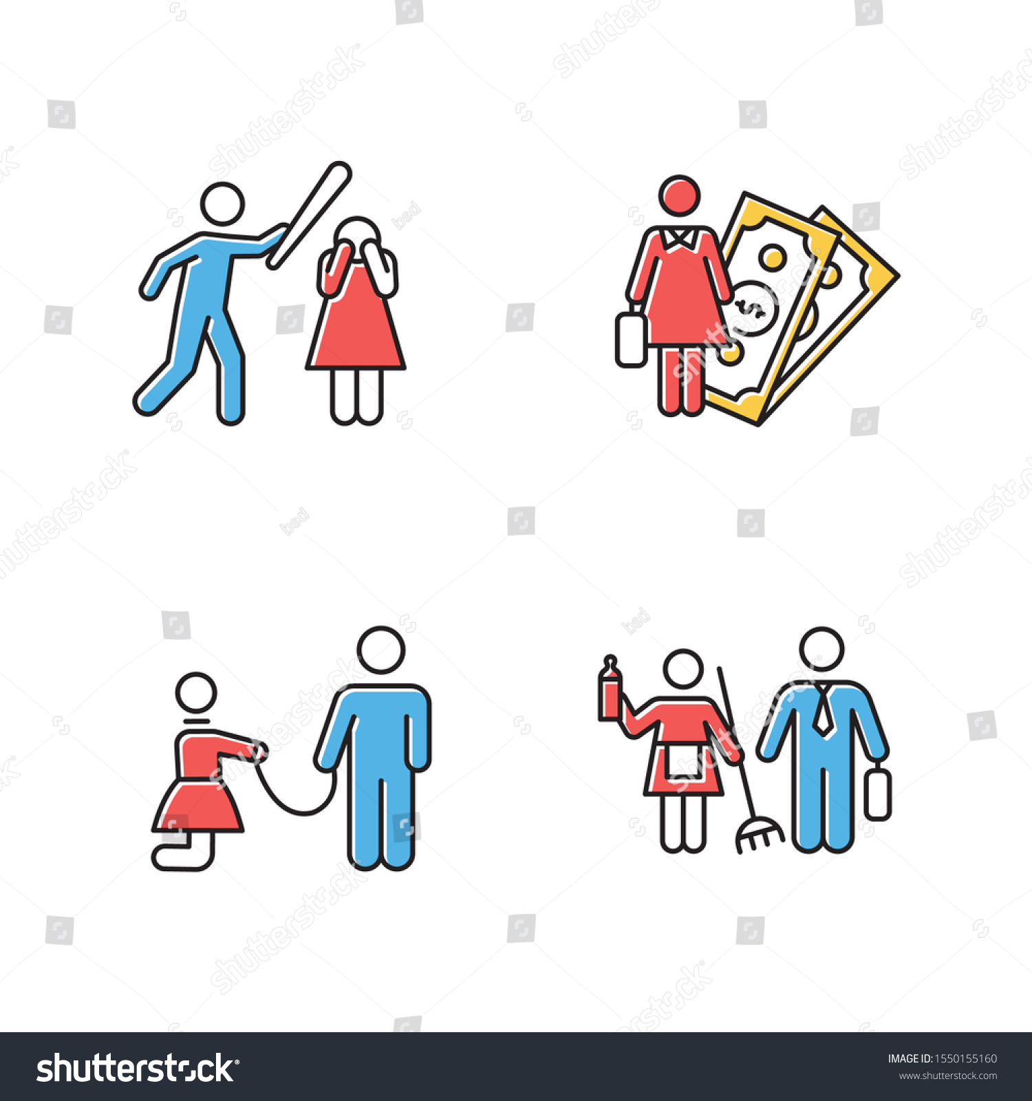 Gender Equality Color Icons Set Female Stock Vector Royalty Free