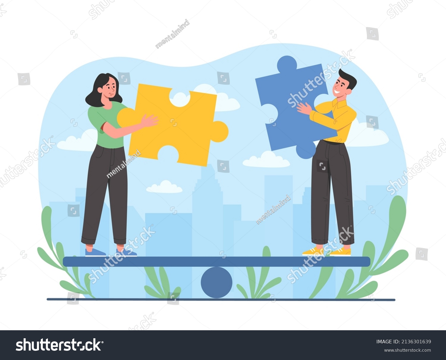 Gender Equality Concept Smiling Man Woman Stock Vector Royalty Free 2136301639 Shutterstock