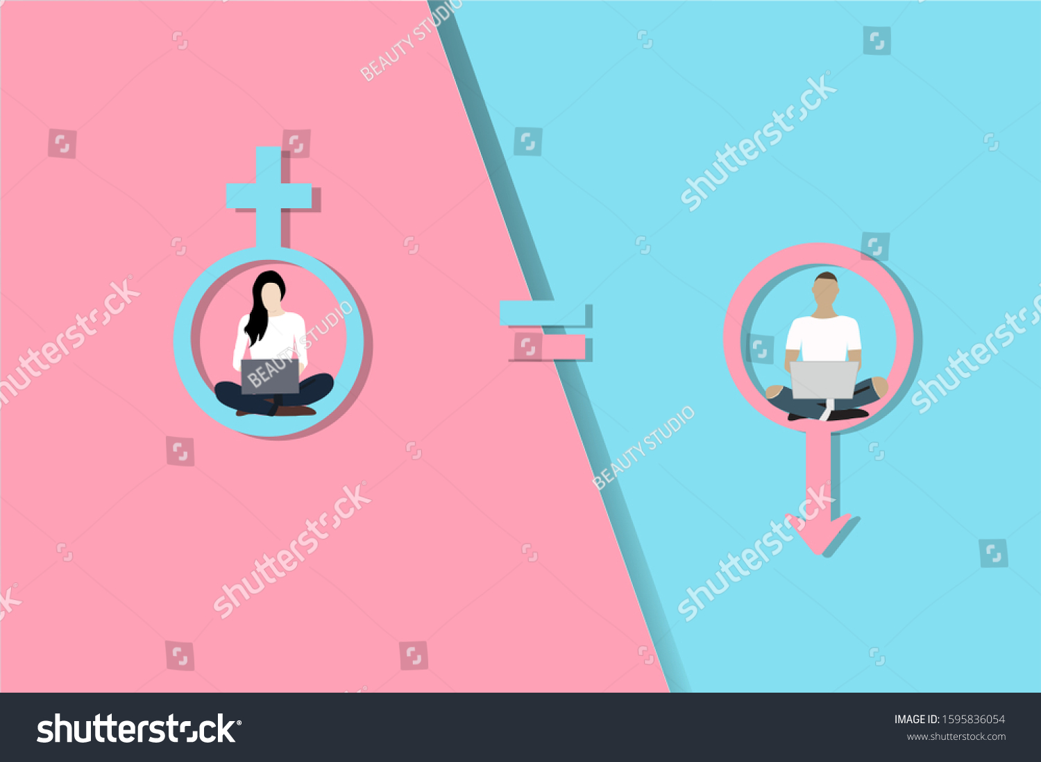 Gender Equality Concept Woman Man Vector Stock Vector Royalty Free 1595836054 0167