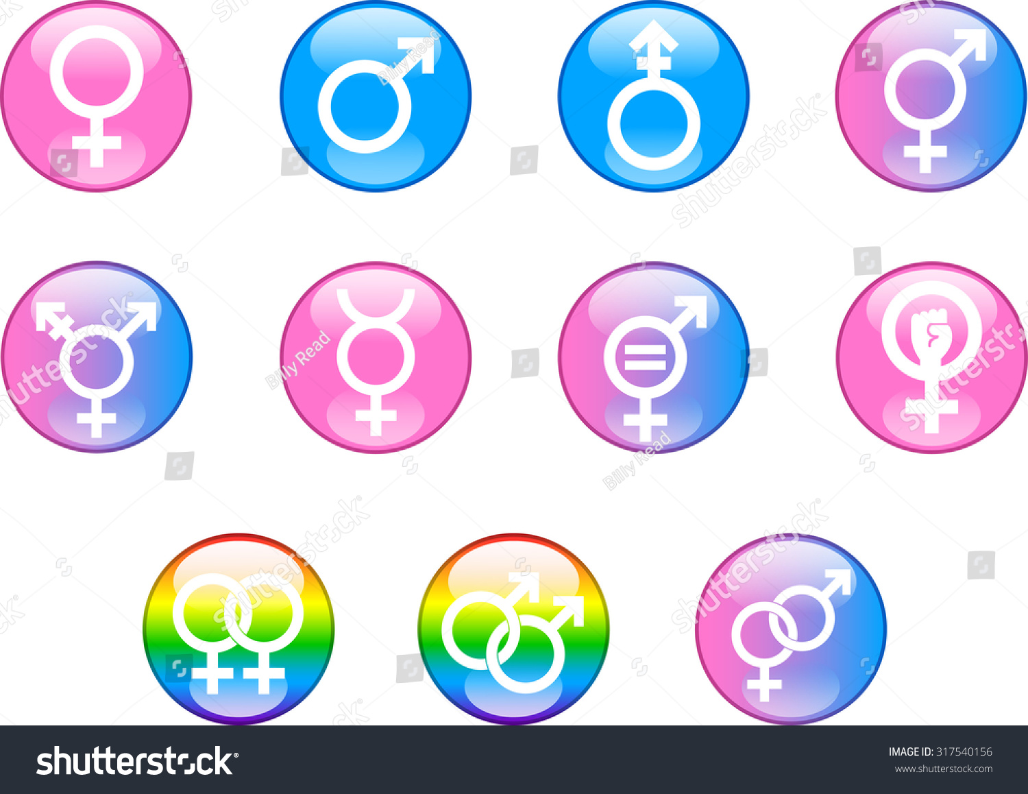 Gender Icons Set Vector Glossy Buttons Stock Vector Royalty Free