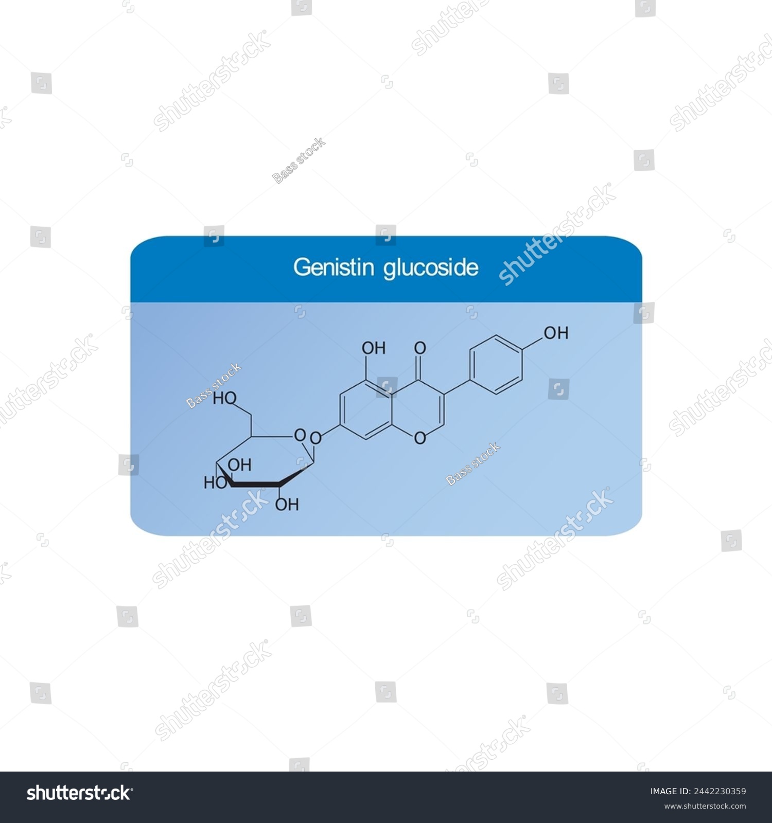 SVG of Genistein glucoside skeletal structure diagram.Isoflavanone compound molecule scientific illustration. svg