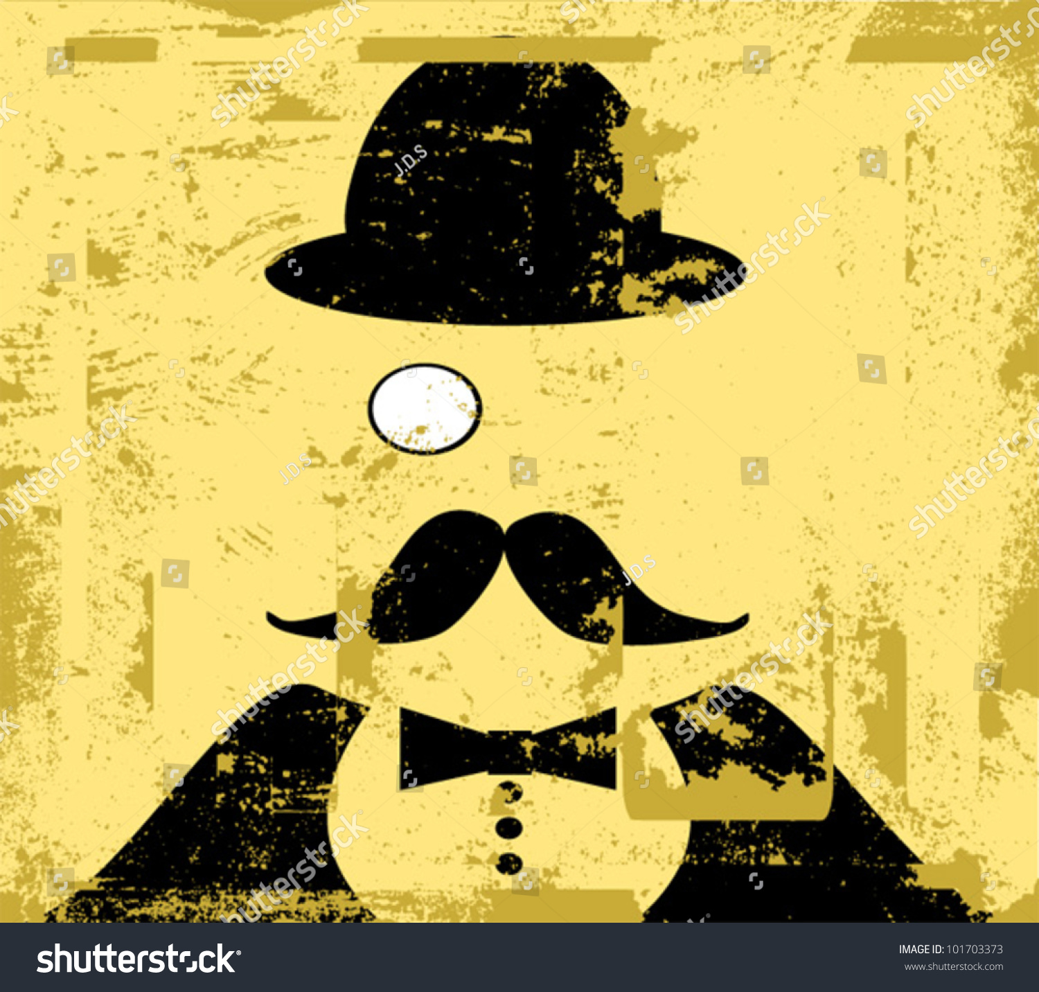 Gentleman Wearing Bowler Hat With A Monocle And Handlebar Mustache ...