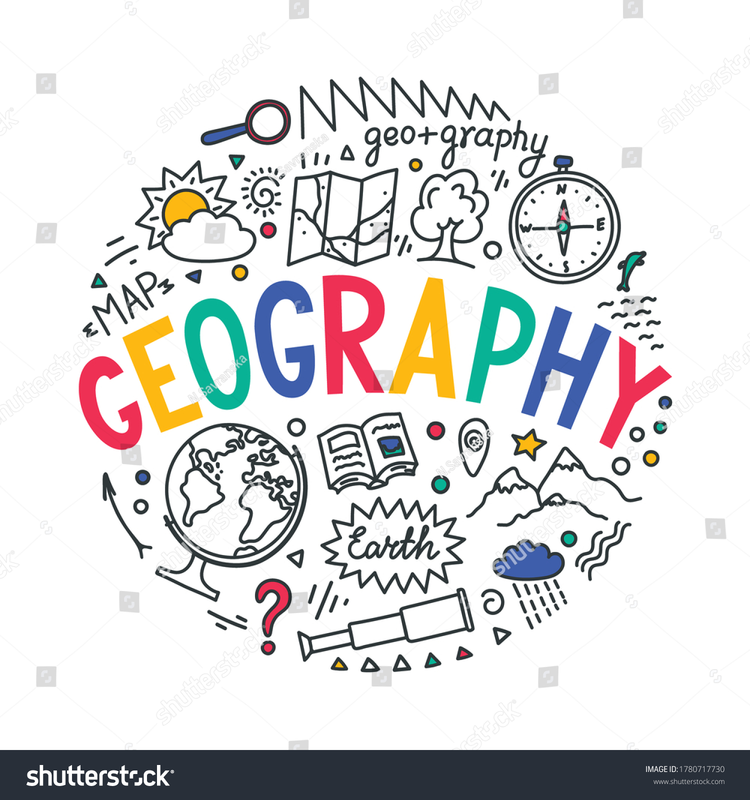 Geography Hand Drawn Word Geography Educational เวกเตอร์สต็อก ปลอดค่าลิขสิทธิ์ 1780717730 1500