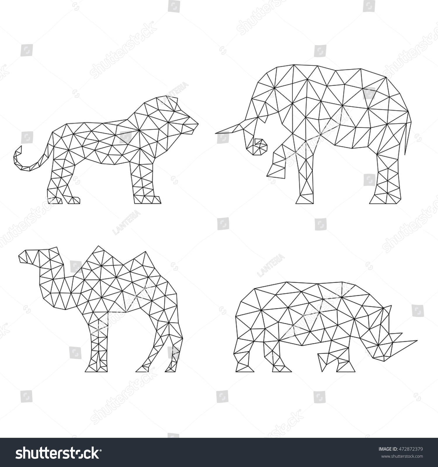 Geometric Animals Silhouettes Set Polygons Stock Vector 472872379 ...