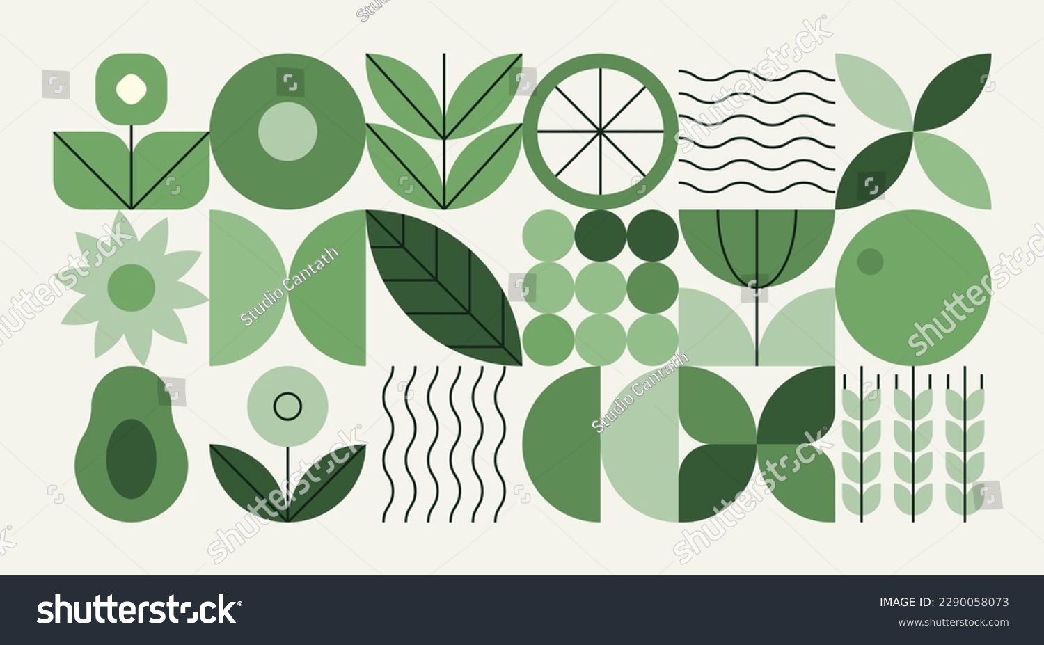 SVG of Geometric natural pattern. Abstract fruit leaf plant simple shape, minimal floral eco agriculture concept. Vector banner svg