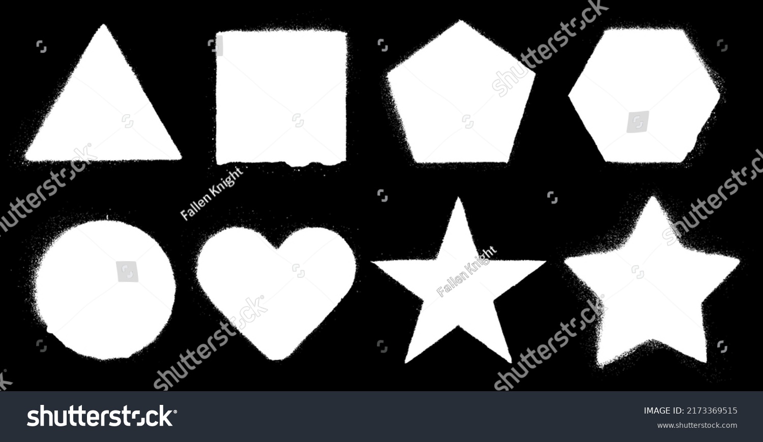 SVG of Geometric stencil spray paint shapes. Circle, triangle, square, pentagon, hexagon, heart, star. Airbrush graffiti stamps, stencil paint with rusty edges. Eps10 vector svg