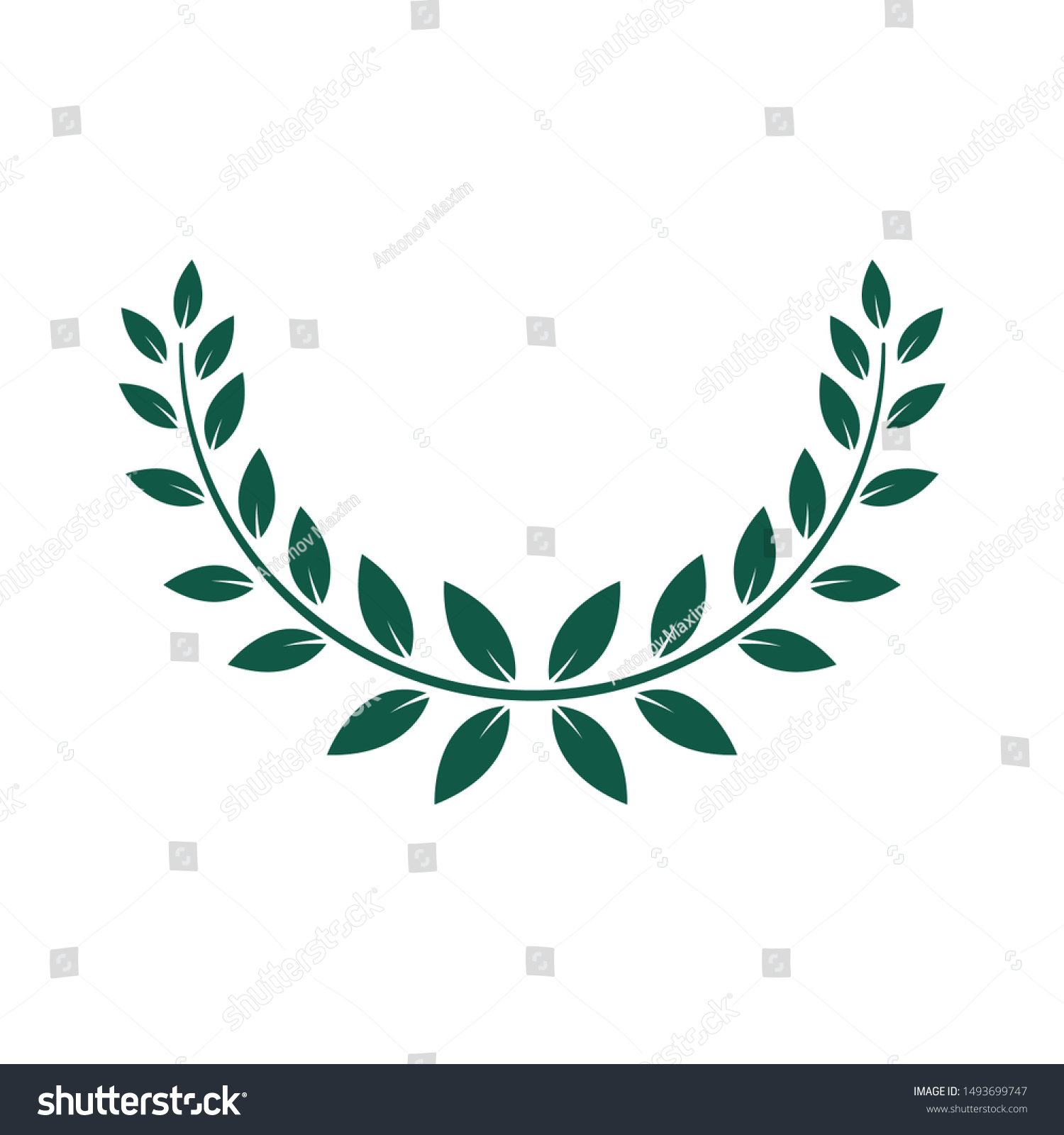 SVG of Geometric wreath with green with leaves around a round branch, flat laurel frame icon for award decoration or heraldic certificate design, isolated vector illustration on white background svg