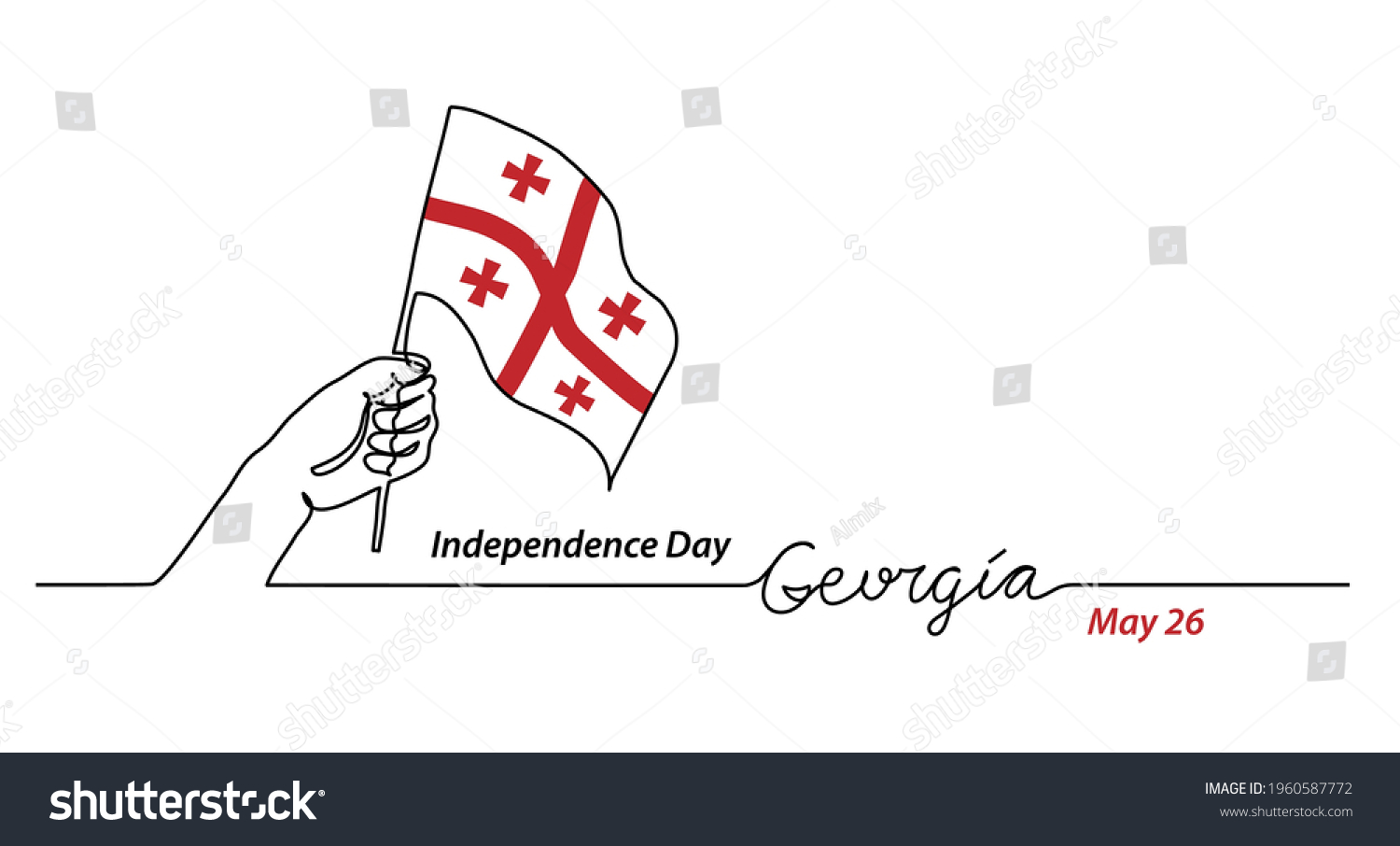 SVG of Georgia flag with hand. Independence day vector banner, background, poster. One continuous line drawing illustration with lettering Georgia. svg