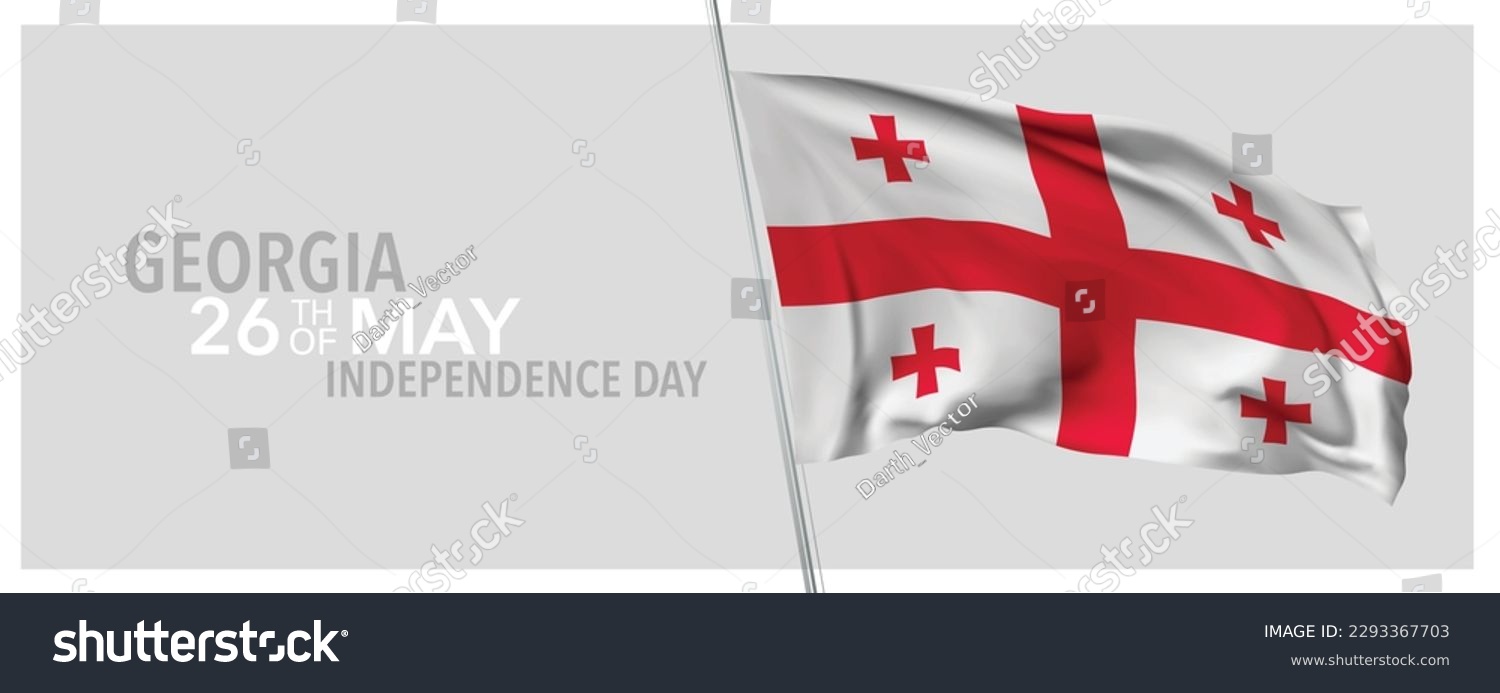 SVG of Georgia happy independence day greeting card, banner with template text vector illustration. Georgian memorial holiday 26th of May design element with 3D flag with stripes svg