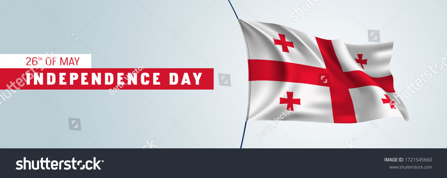 SVG of Georgia happy independence day vector banner, horizontal greeting card. Georgian wavy flag mockup and text for 26th of May national holiday svg