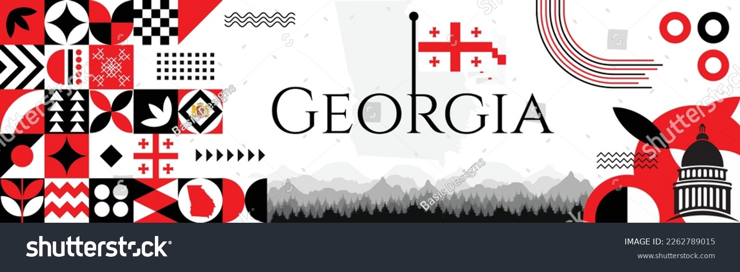 SVG of Georgia independence day Banner with map, flag colors theme background and geometric abstract retro modern red and white design. illustration banner design template. svg