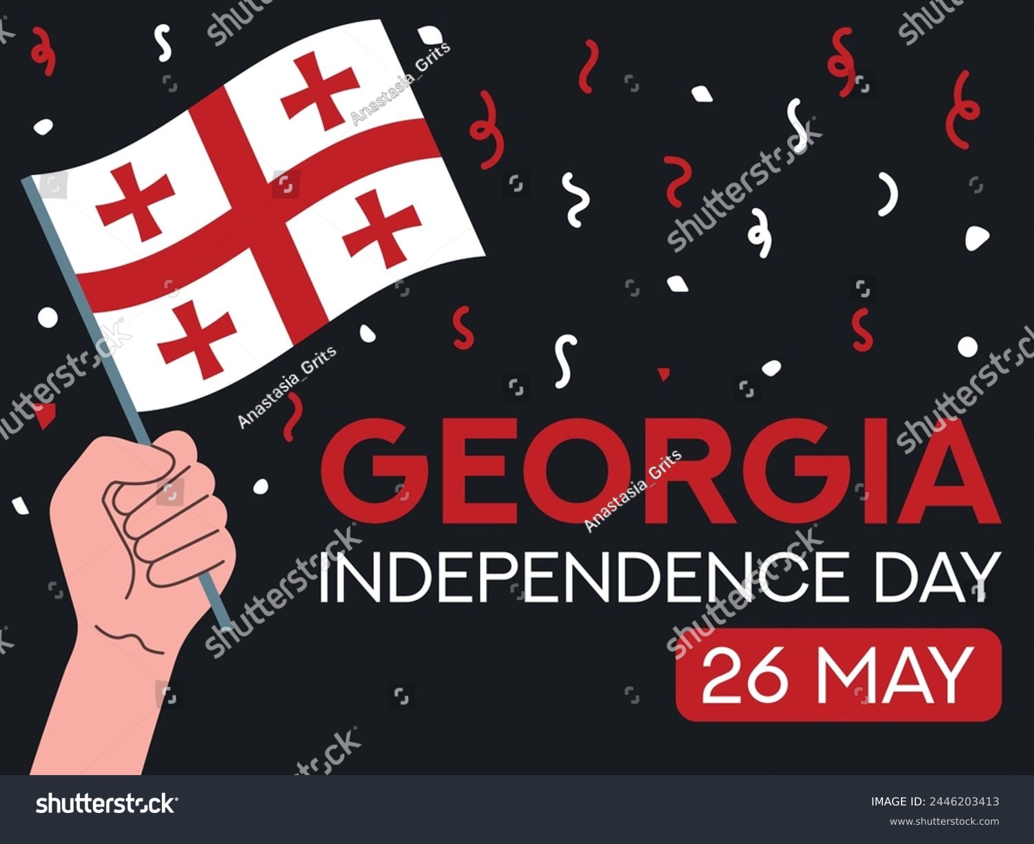 SVG of Georgia independence day 26 may. Georgia flag in hand. Greeting card, poster, banner template	 svg
