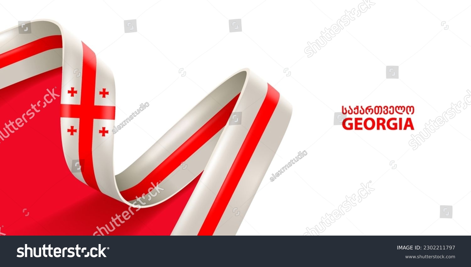 SVG of Georgia ribbon flag. Bent waving ribbon in colors of the Georgia national flag. National flag background. svg