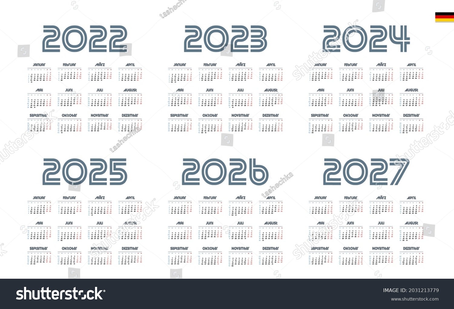 german-calendar-2022-2023-2024-2025-stock-vector-royalty-free-2031213779-shutterstock