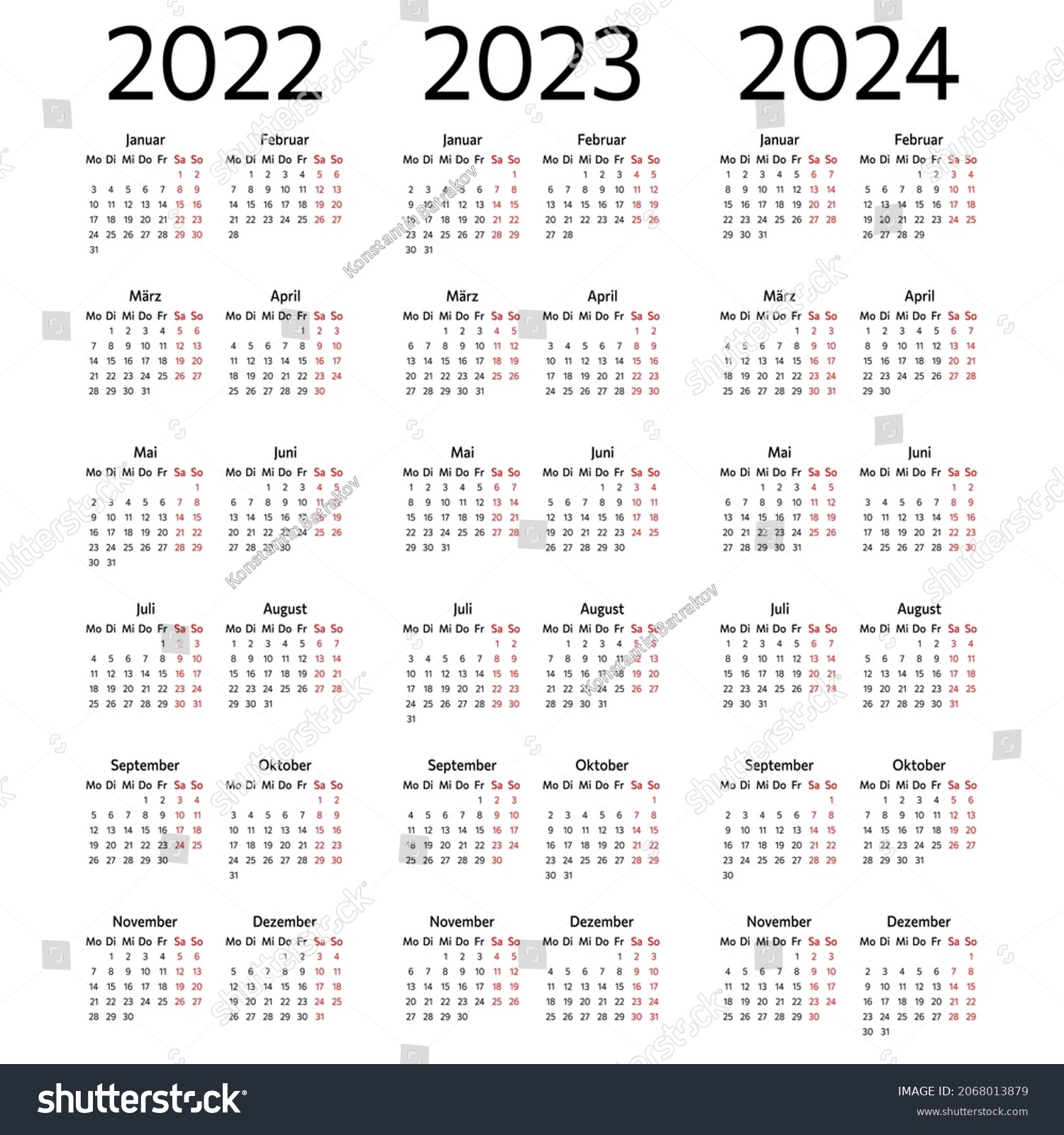 German Calendars Set 2022 2023 2024 Stock Vector (Royalty Free ...