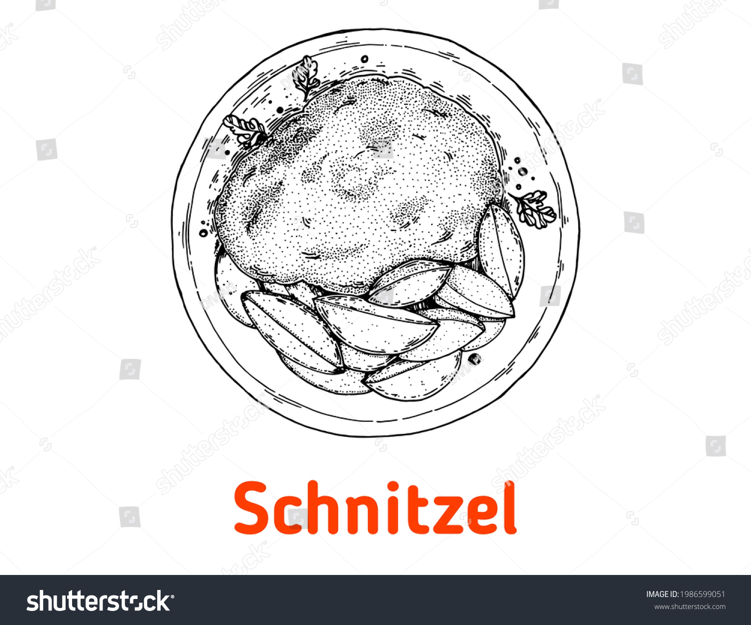 SVG of German schnitzel hand drawn vector illustration. Schnitzel top view. Vintage design element. German Food sketch illustration. svg