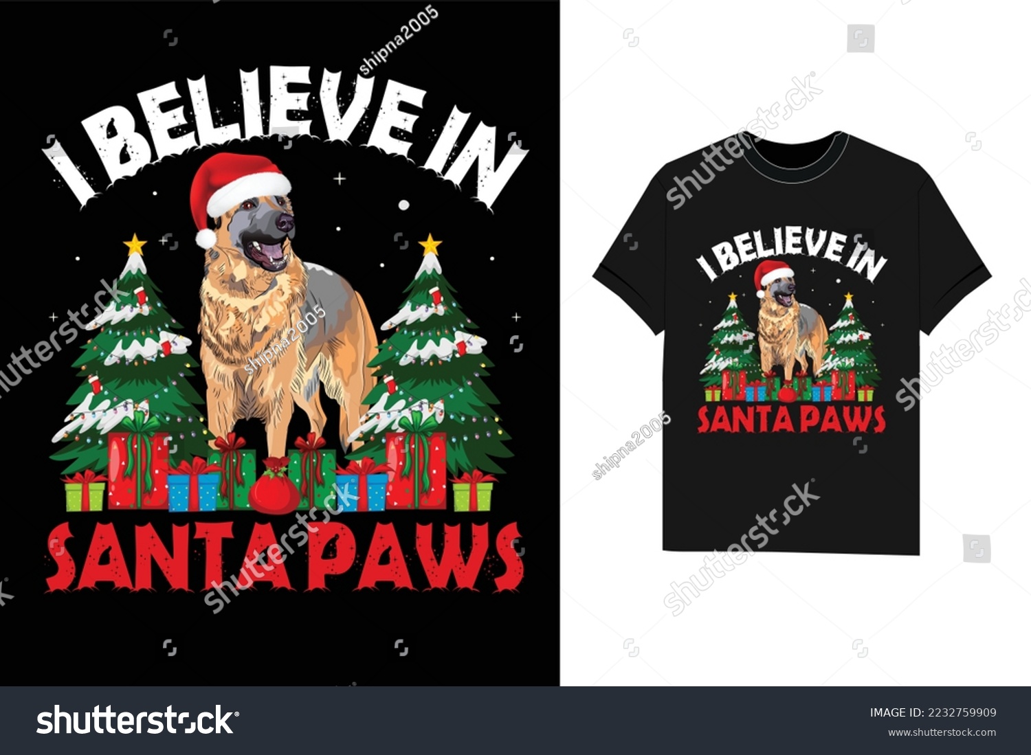 SVG of German shepherd dog Christmas Tshirt vector svg