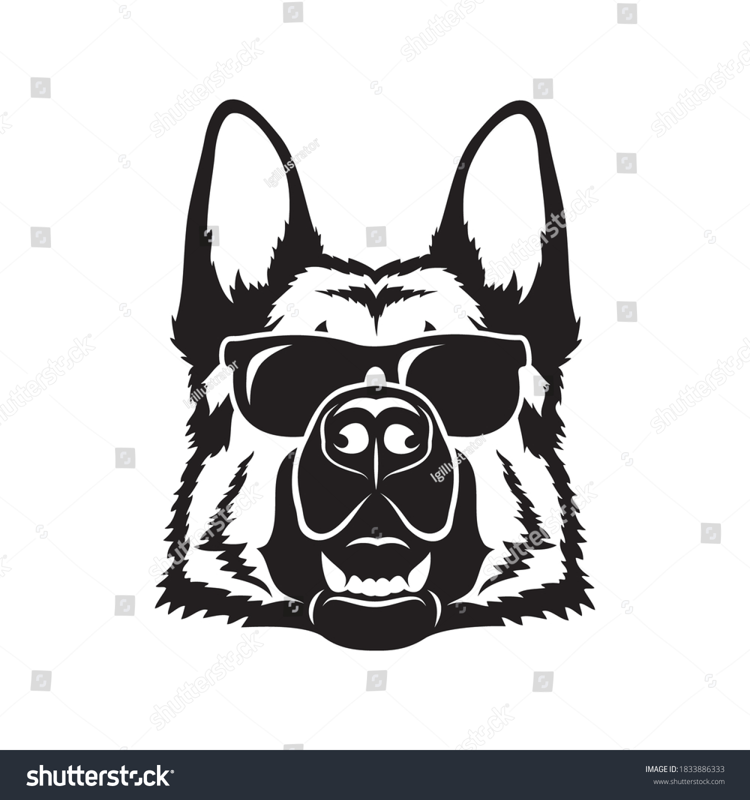 German Shepherd Dog Wearing Sunglasses Isolated Stock Vector (Royalty ...