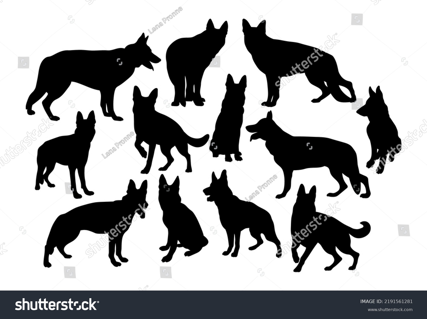 SVG of German shepherd dogs set template for plotter lazer cutting of paper, wood. svg