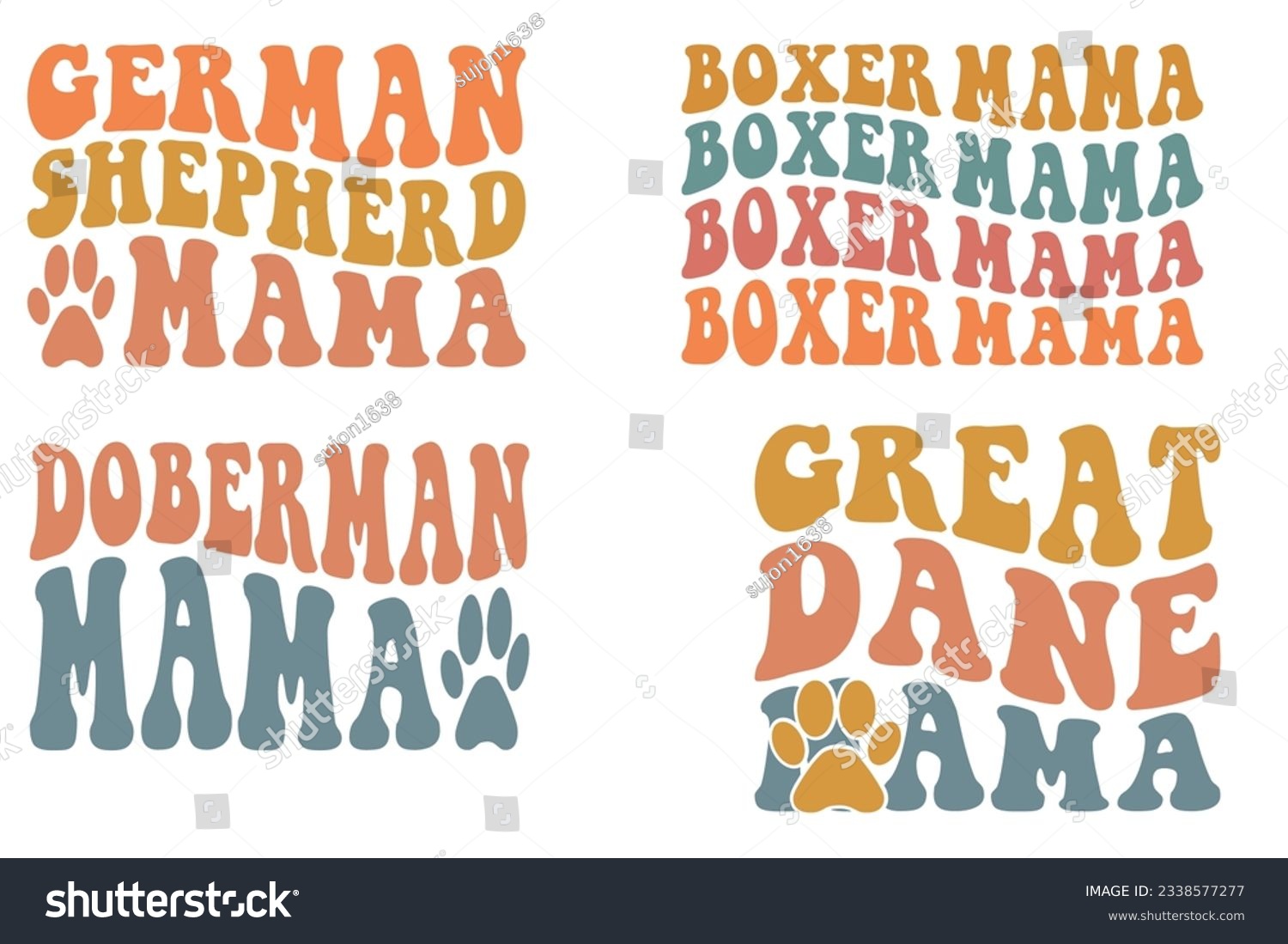 SVG of German Shepherd mama, Boxer mama, Doberman Pinscher mama, Great Dane mama dog retro wavy SVG bundle T-shirt designs svg