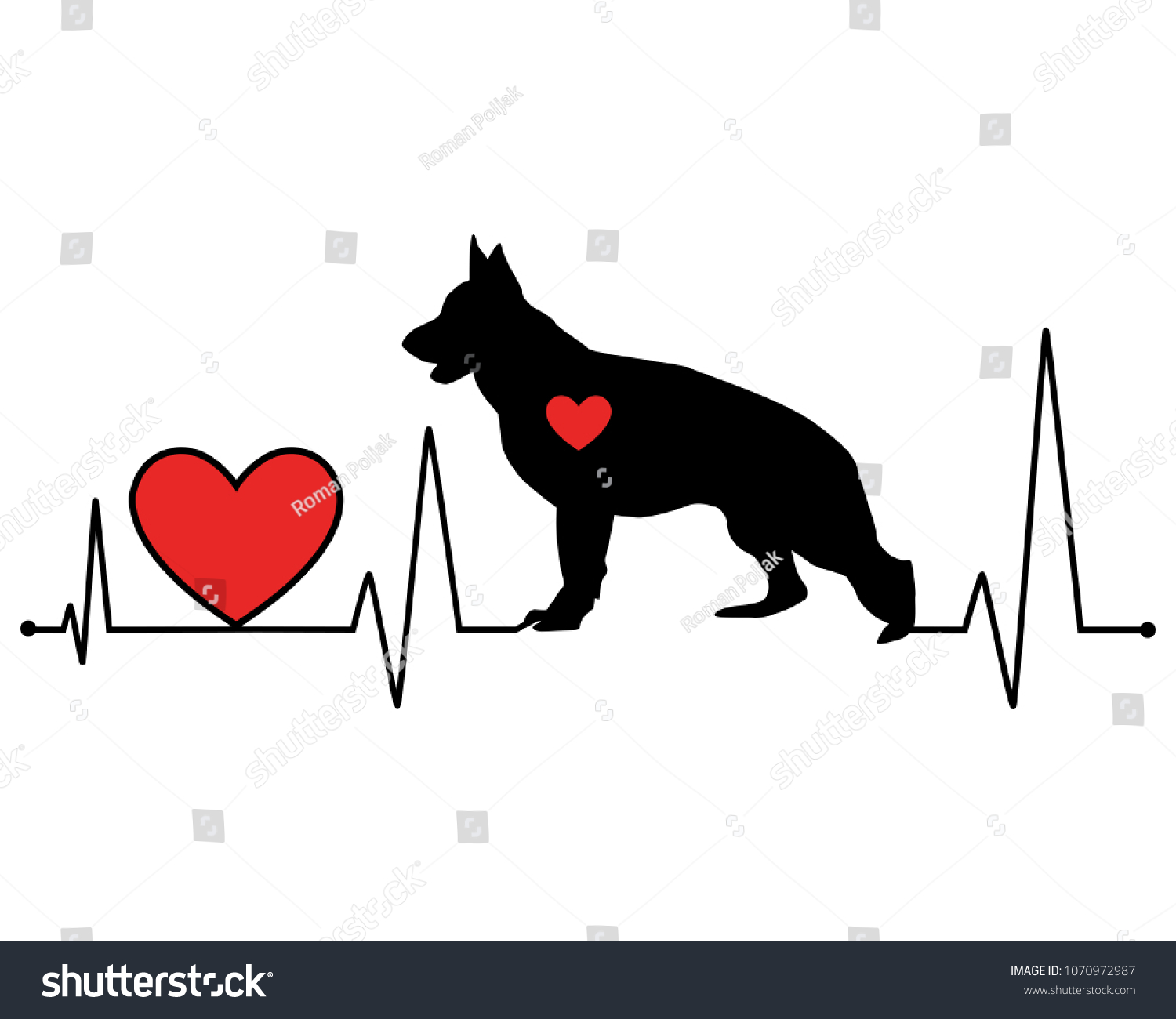 SVG of German Shepherd silhouette heartbeat line vector illustration. Illustration for cutting, vinyl decal, sticker print for t shirts. svg