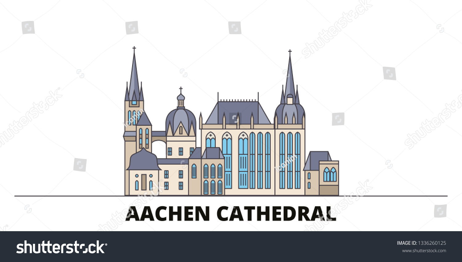 SVG of Germany, Aachen Cathedral flat landmarks vector illustration. Germany, Aachen Cathedral line city with famous travel sights, skyline, design.  svg