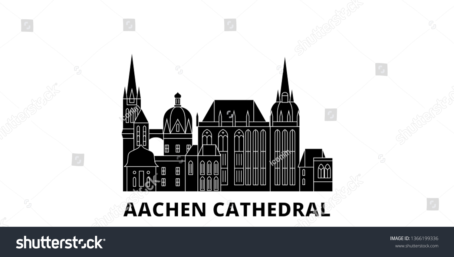 SVG of Germany, Aachen Cathedral flat travel skyline set. Germany, Aachen Cathedral black city vector illustration, symbol, travel sights, landmarks. svg